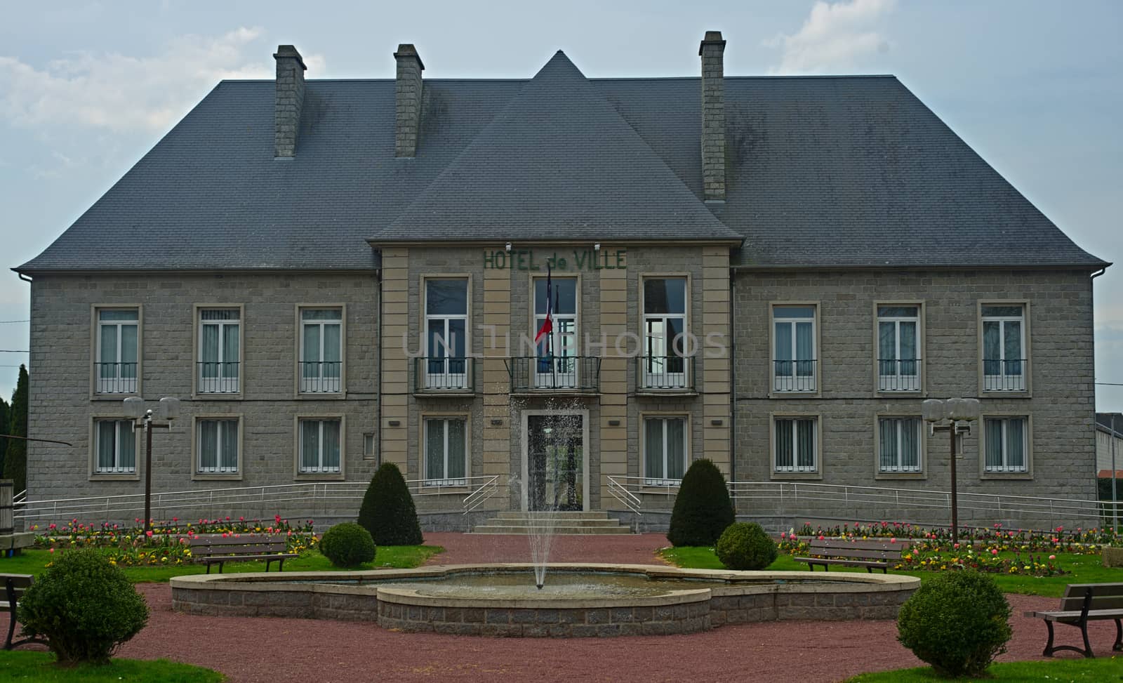 SOURDEVAL, FRANCE - April 6th 2019 - View on City hall