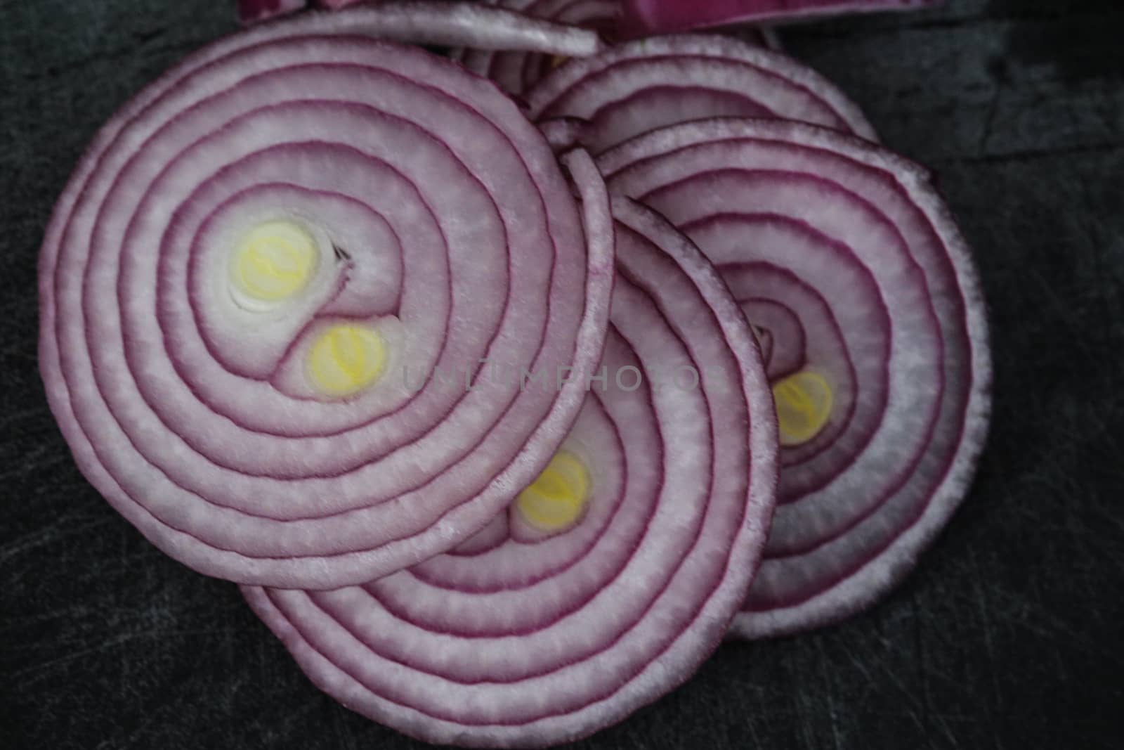 close up of sliced red onion