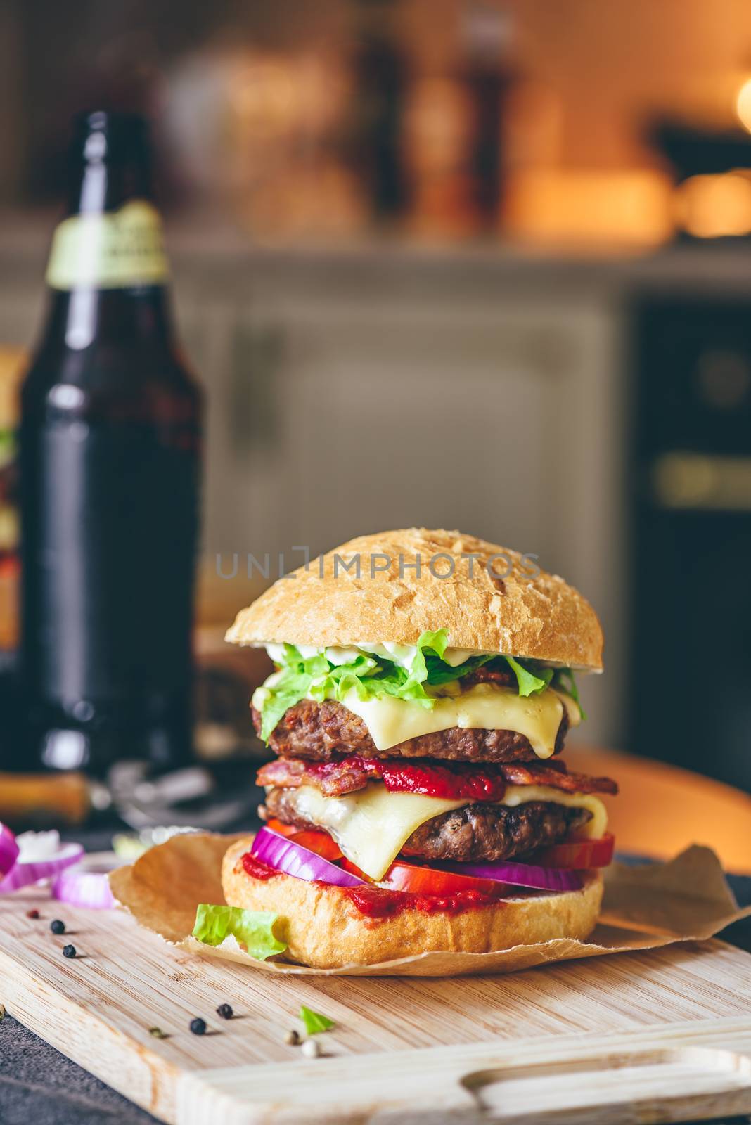 Cheeseburger with Bottle of Beer by Seva_blsv