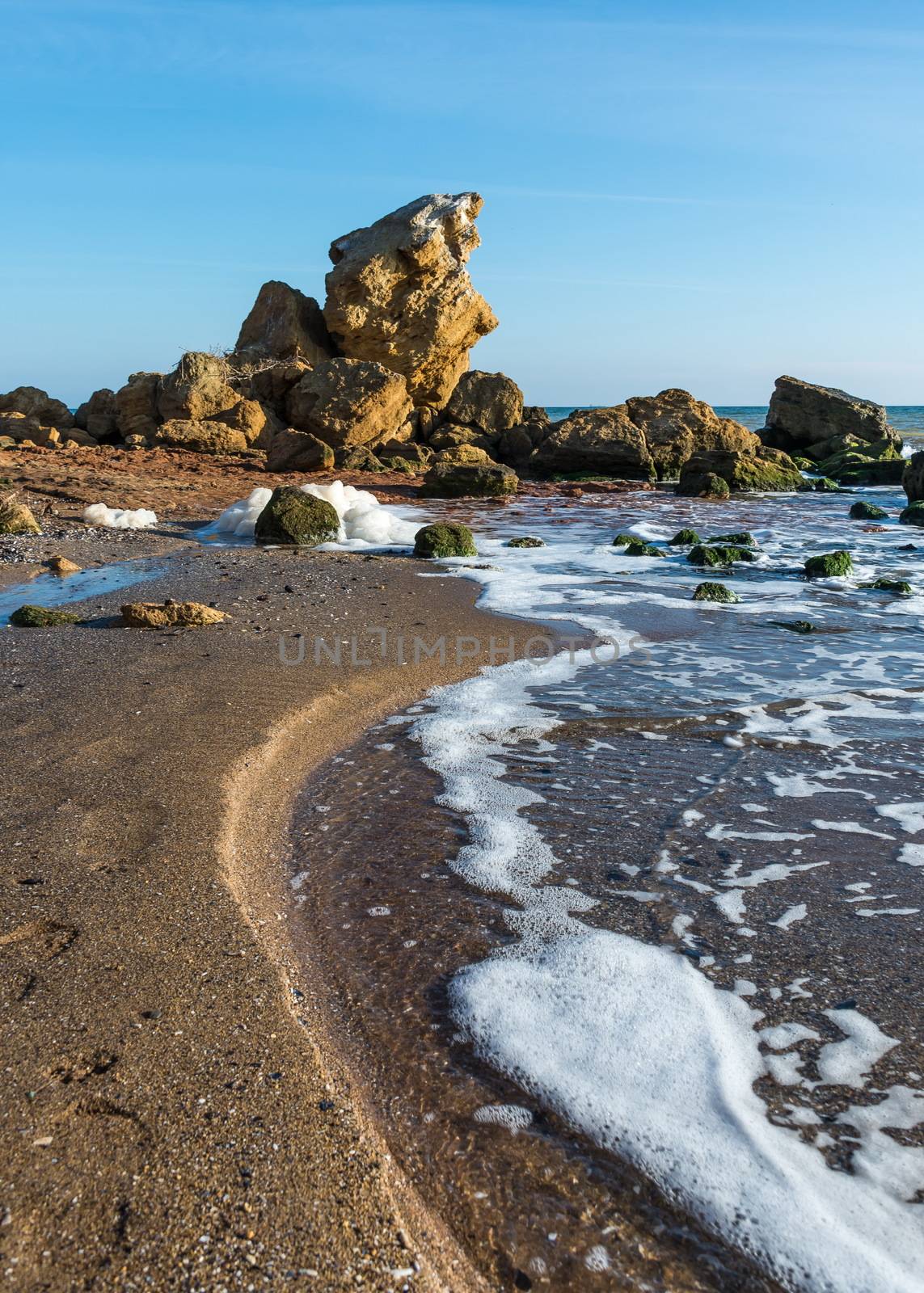 Large stones by the sea near the village of Fontanka, Odessa region, Ukraine