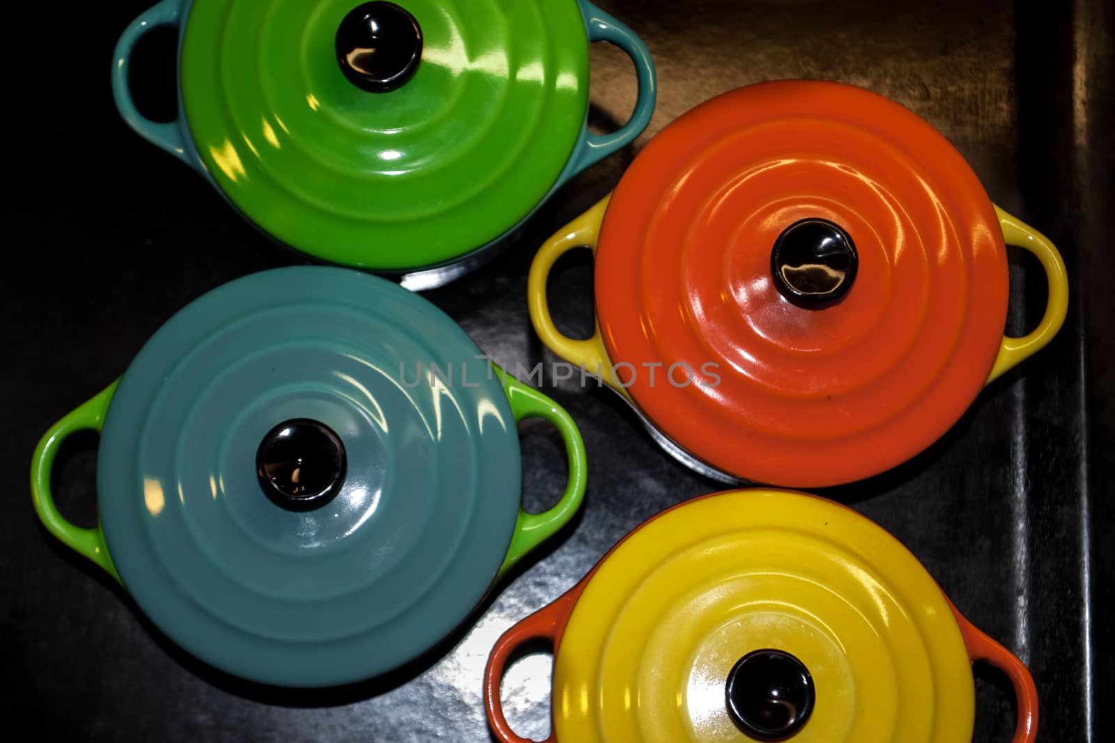 Four colorful and vibrant bowls from above