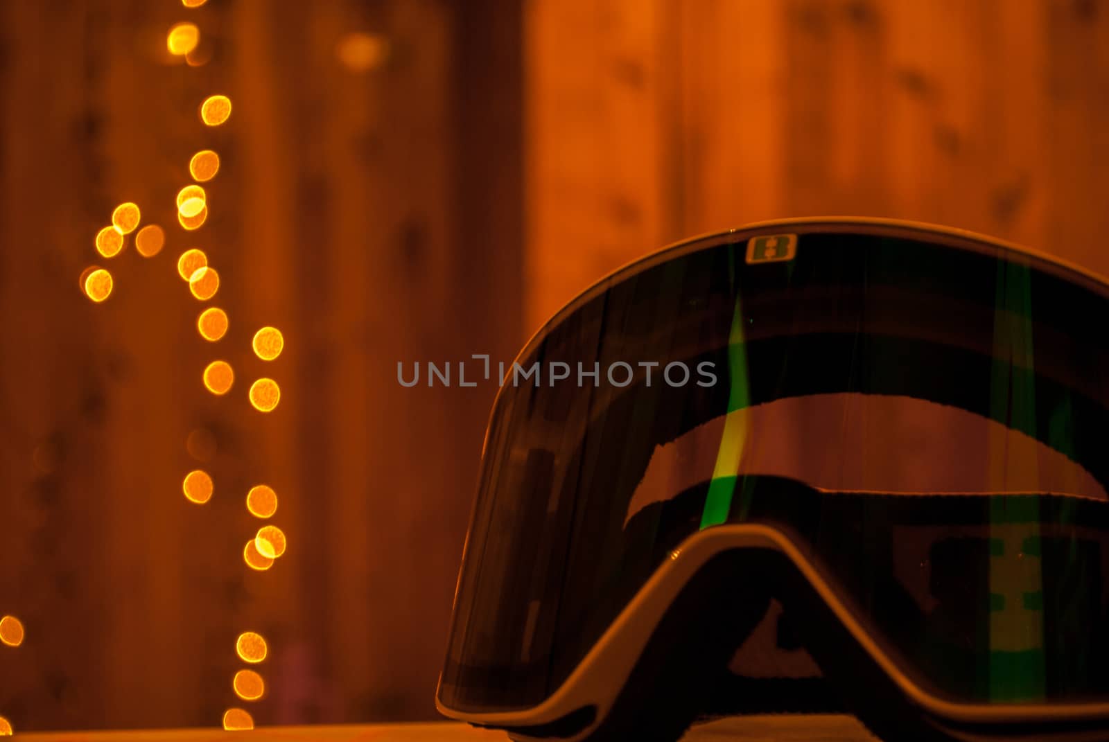 Bokeh of  new green ski goggles