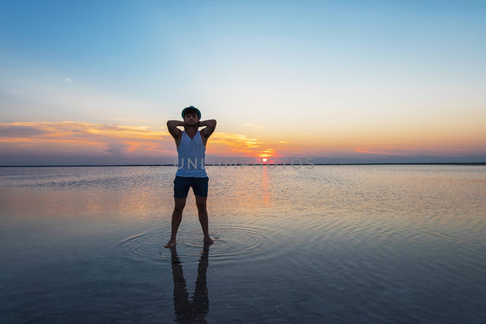 Beauty sunset on salty lake by rusak