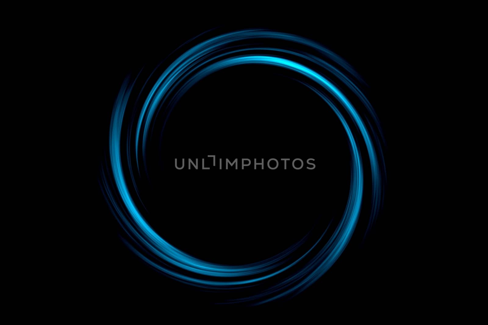 Abstract black hole with light blue circle on black background