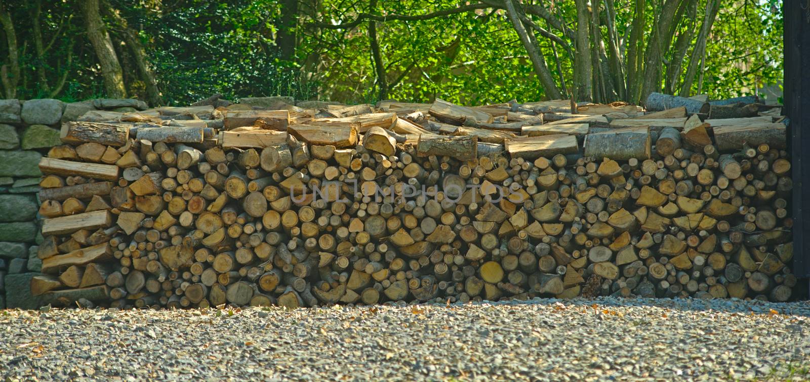 Nicely assorted pile of wood for heating during winter