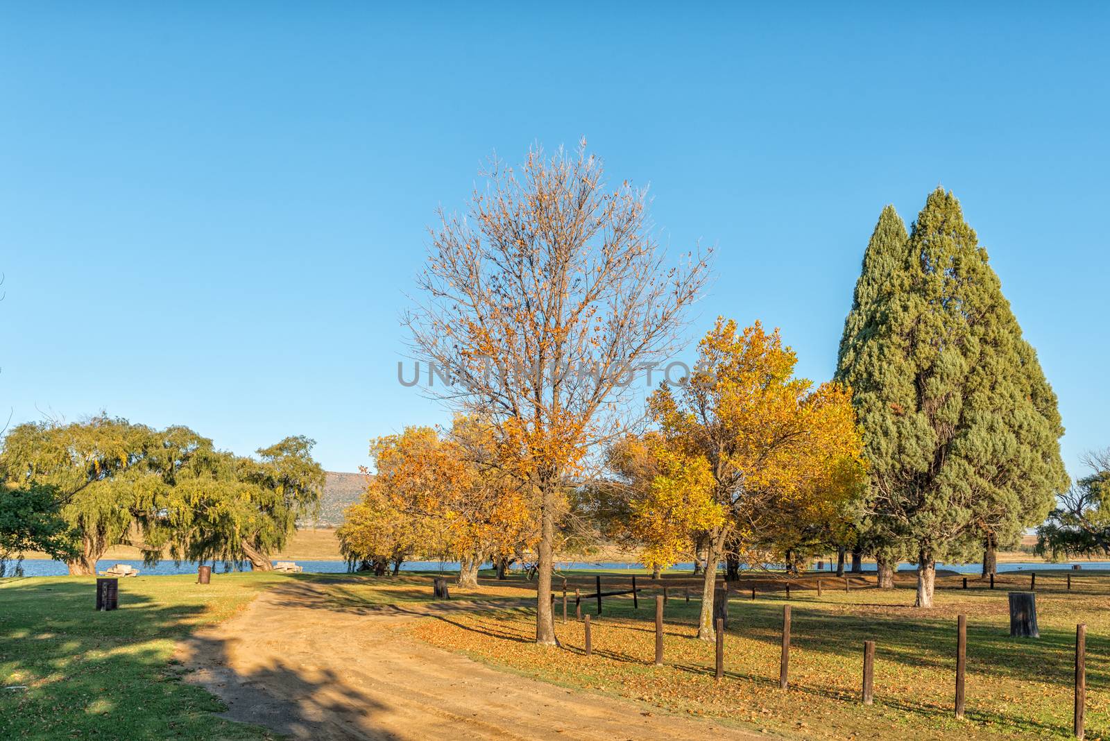 Camping sites next to the dam at Vrede in the Free State Province