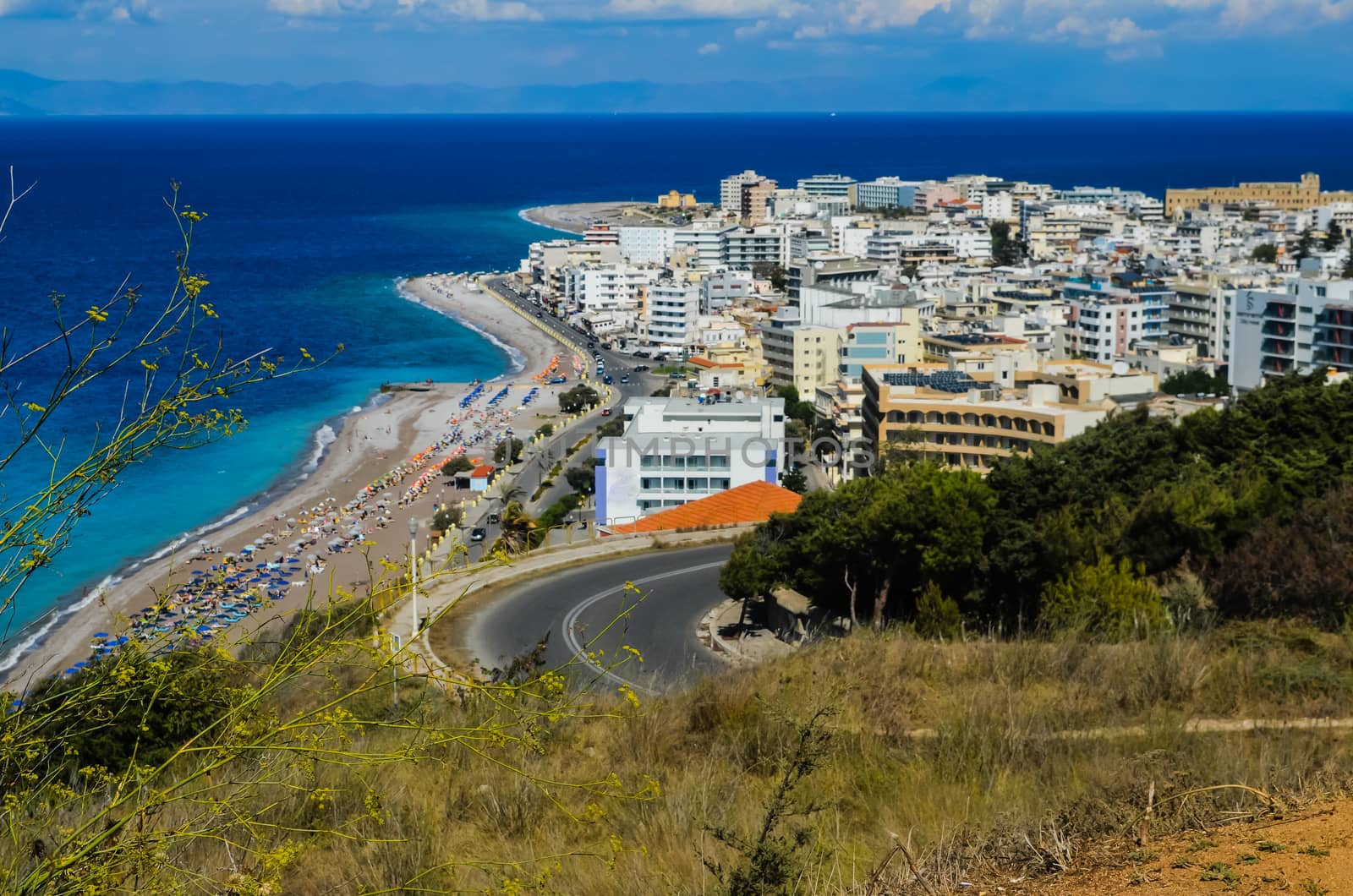 View of Rhodes Town on the Island of Rhodes Greece