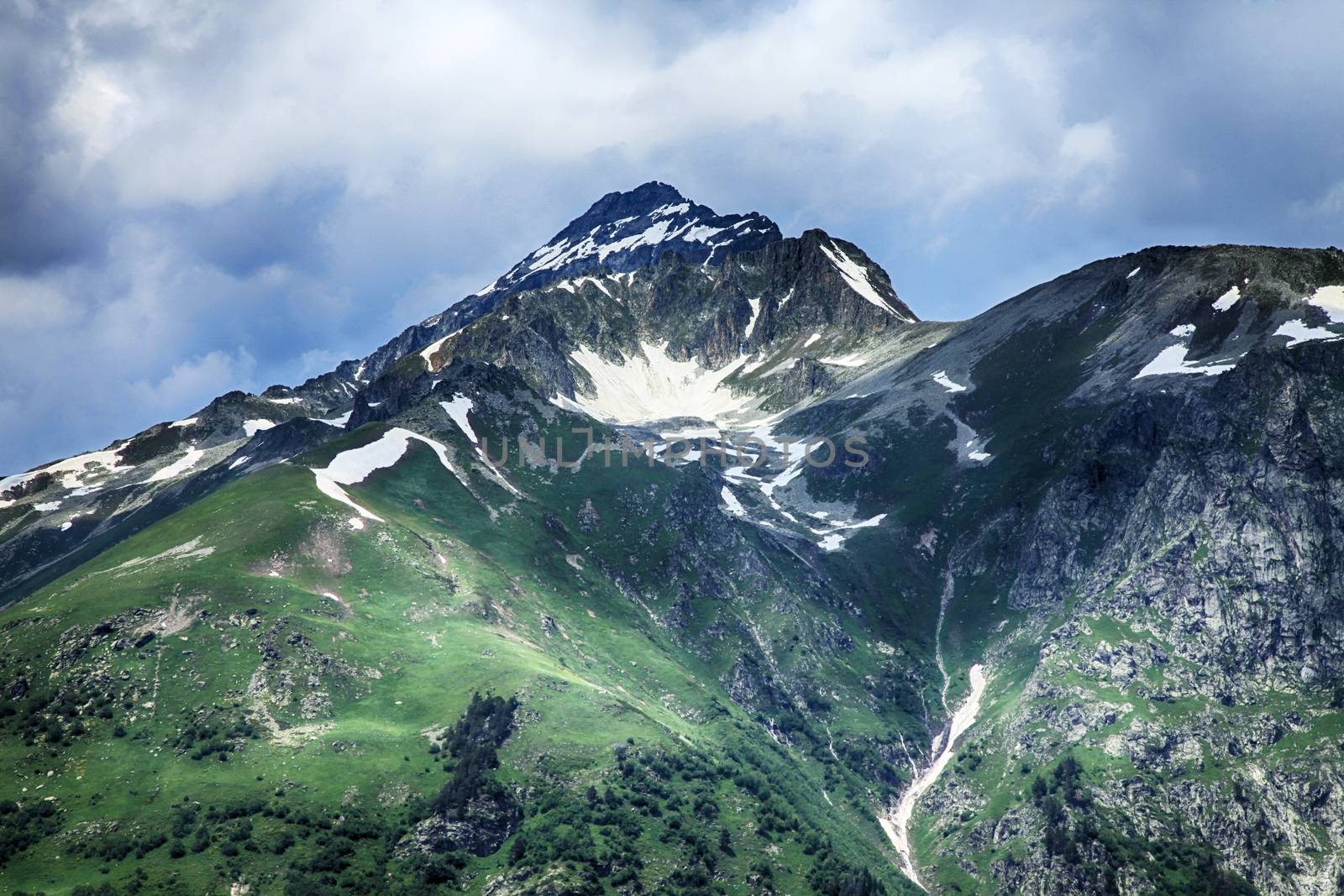 Mountains scene with dramatic blue sky in national park of Domba by friday