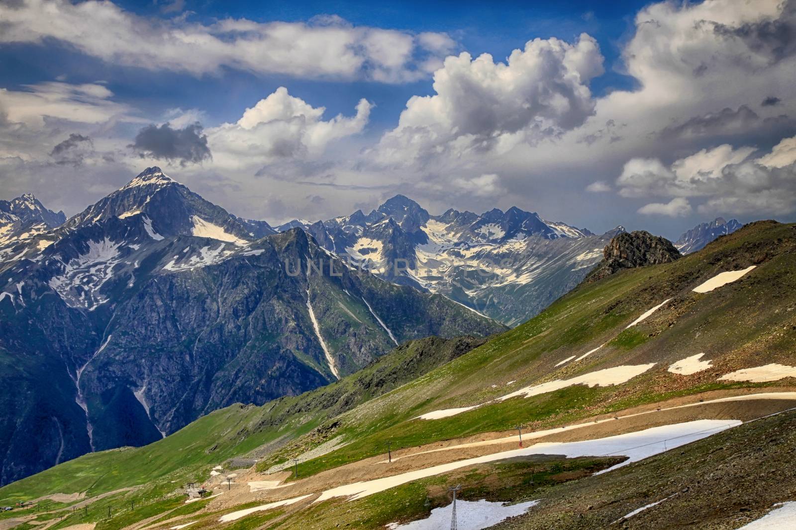 Mountains scene with dramatic blue sky in national park of Domba by friday