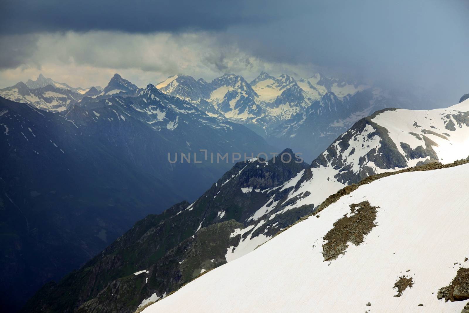 Mountains scene with dramatic blue sky in national park of Domba by friday