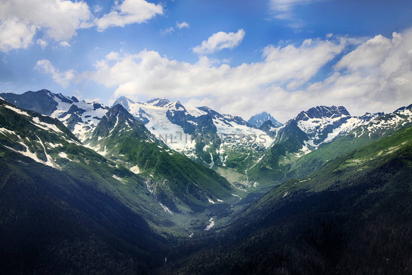 Mountains scene with dramatic blue sky in national park of Domba by friday