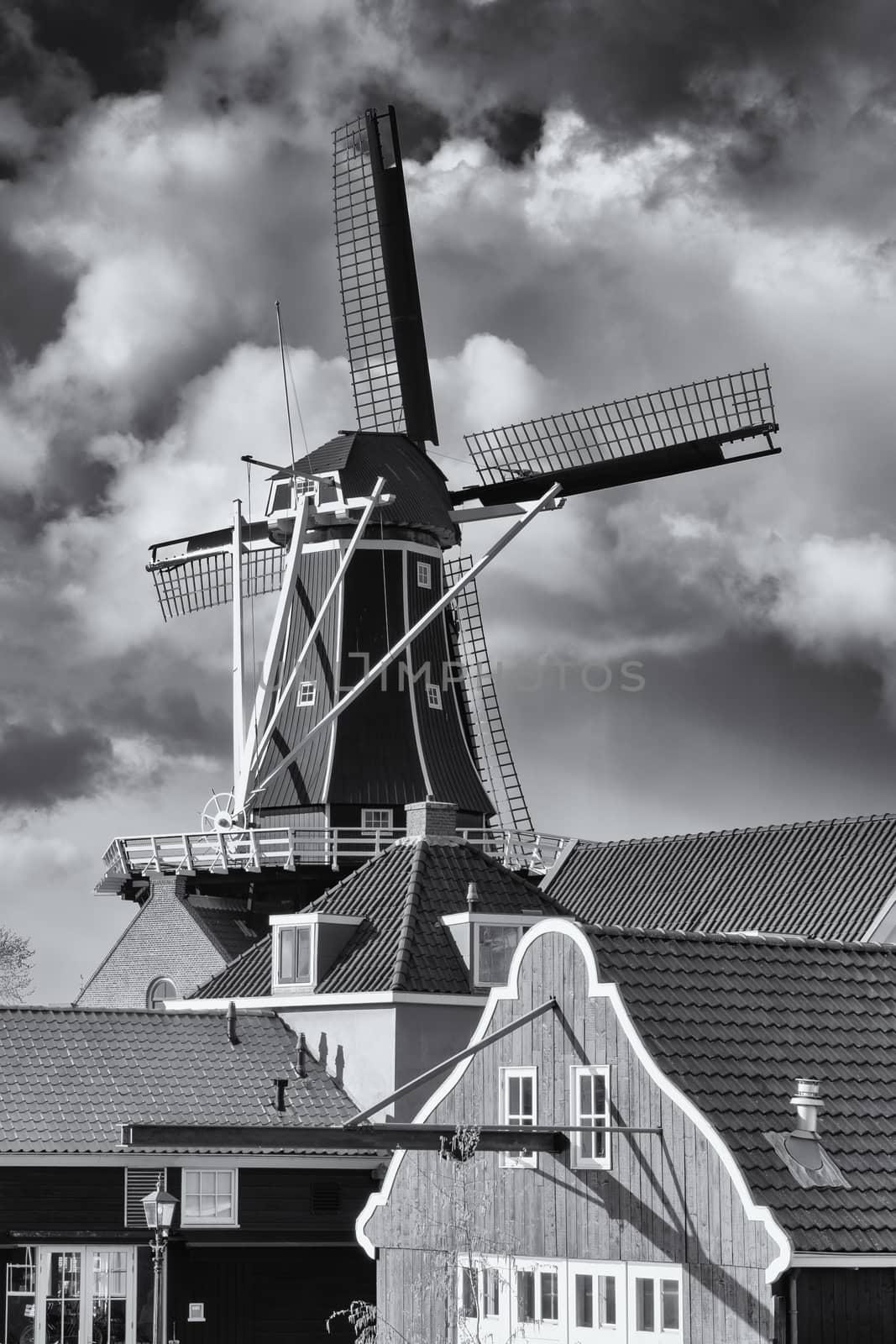 Old windmill in the city center of Haarlem, Netherlands