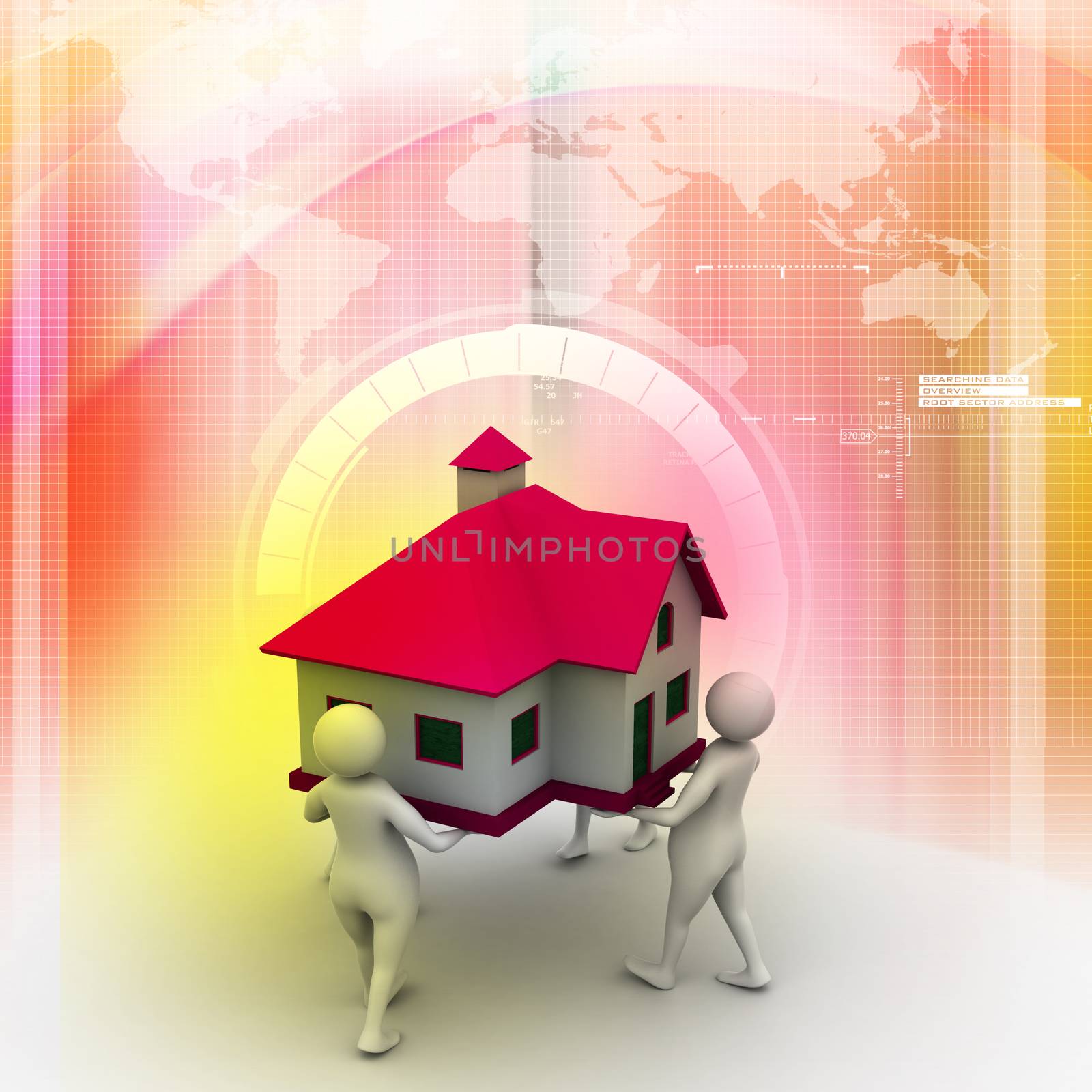 3D people holding a house by cuteimage