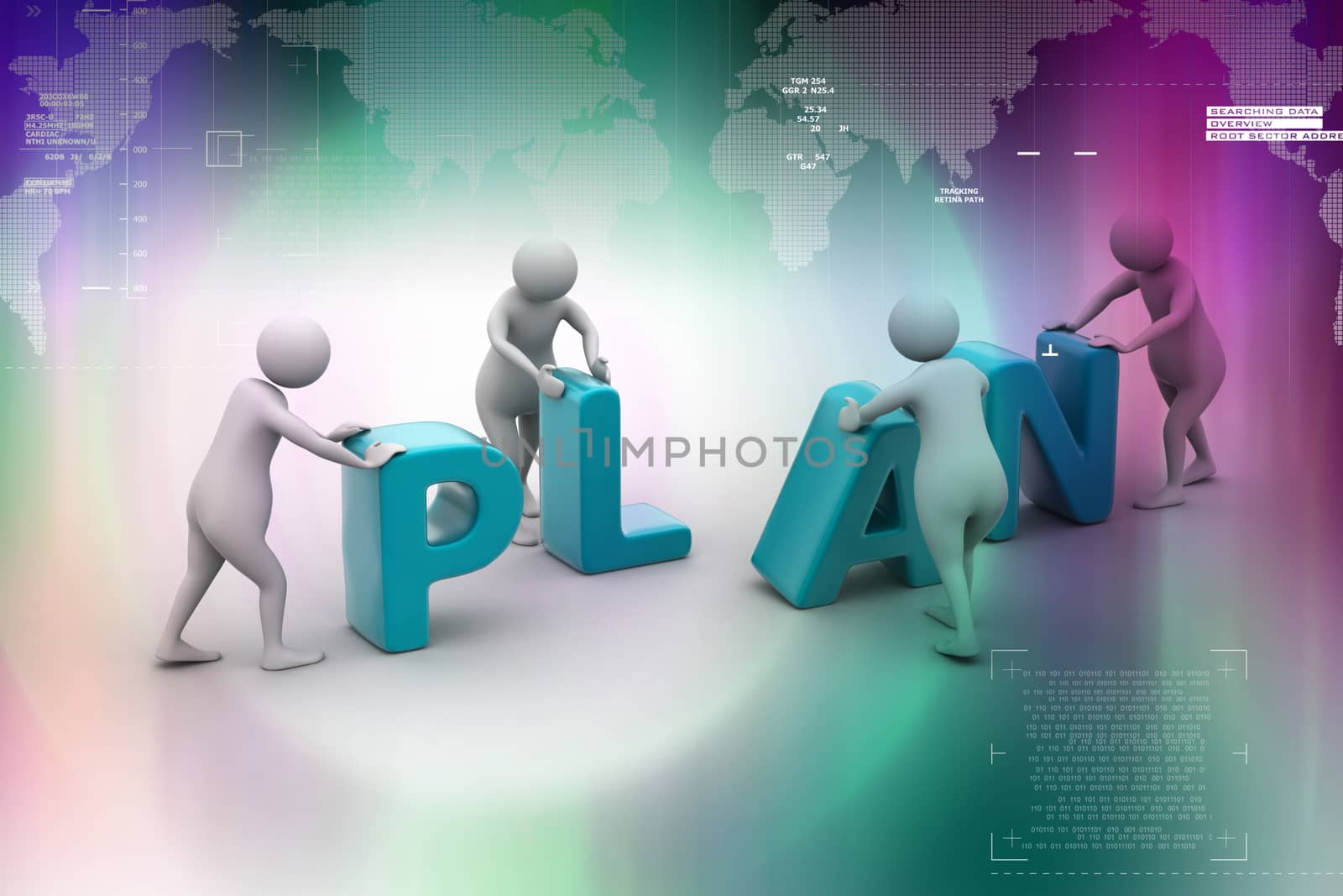 3d render of person placing plan letters