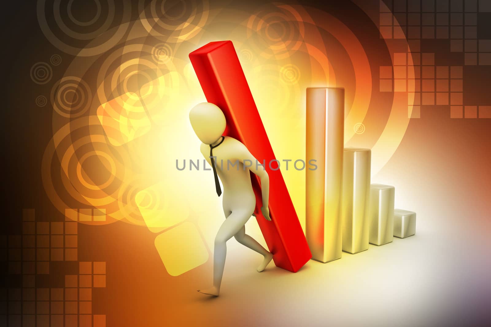 3d businessman carrying the big column of the diagram