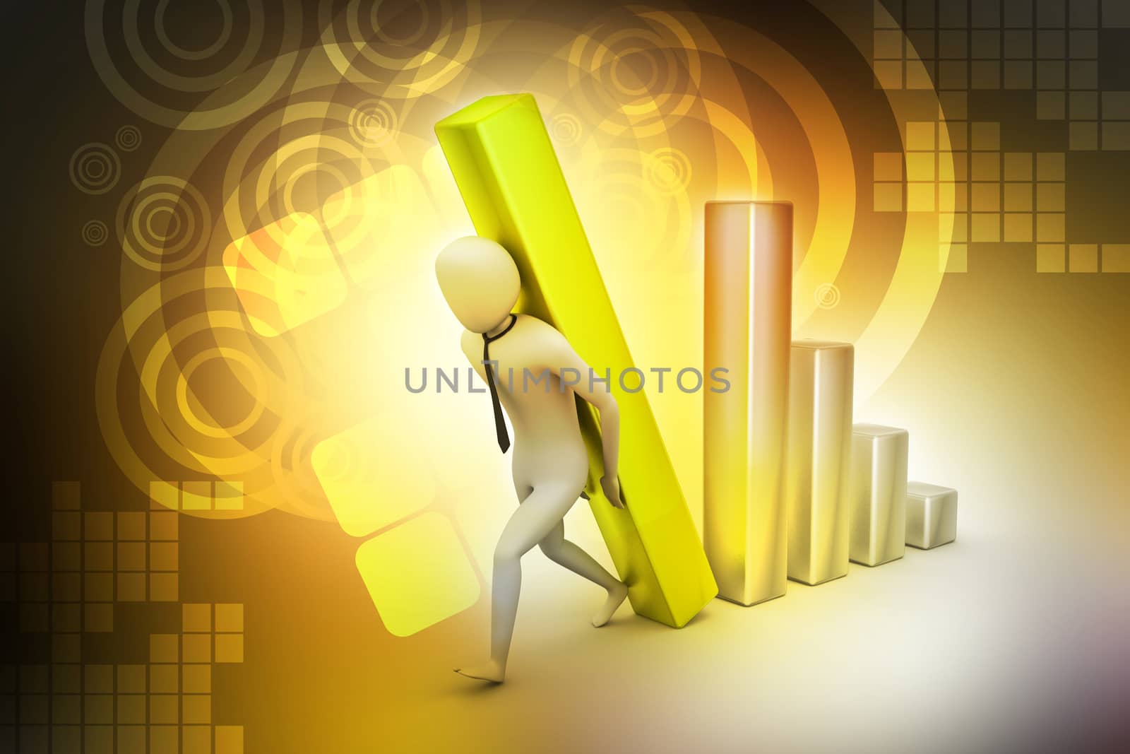 3d businessman carrying the big column of the diagram