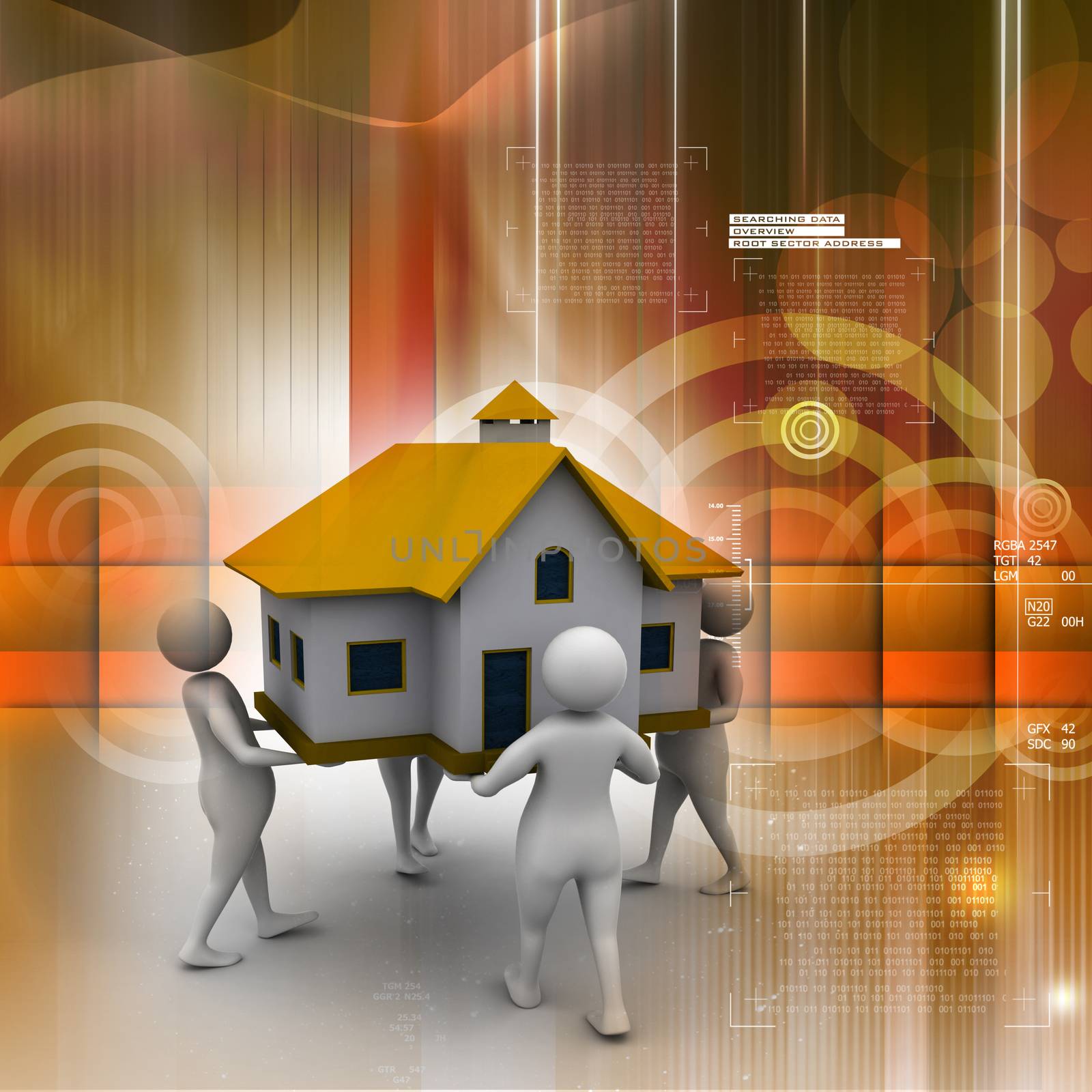 3D people holding a house