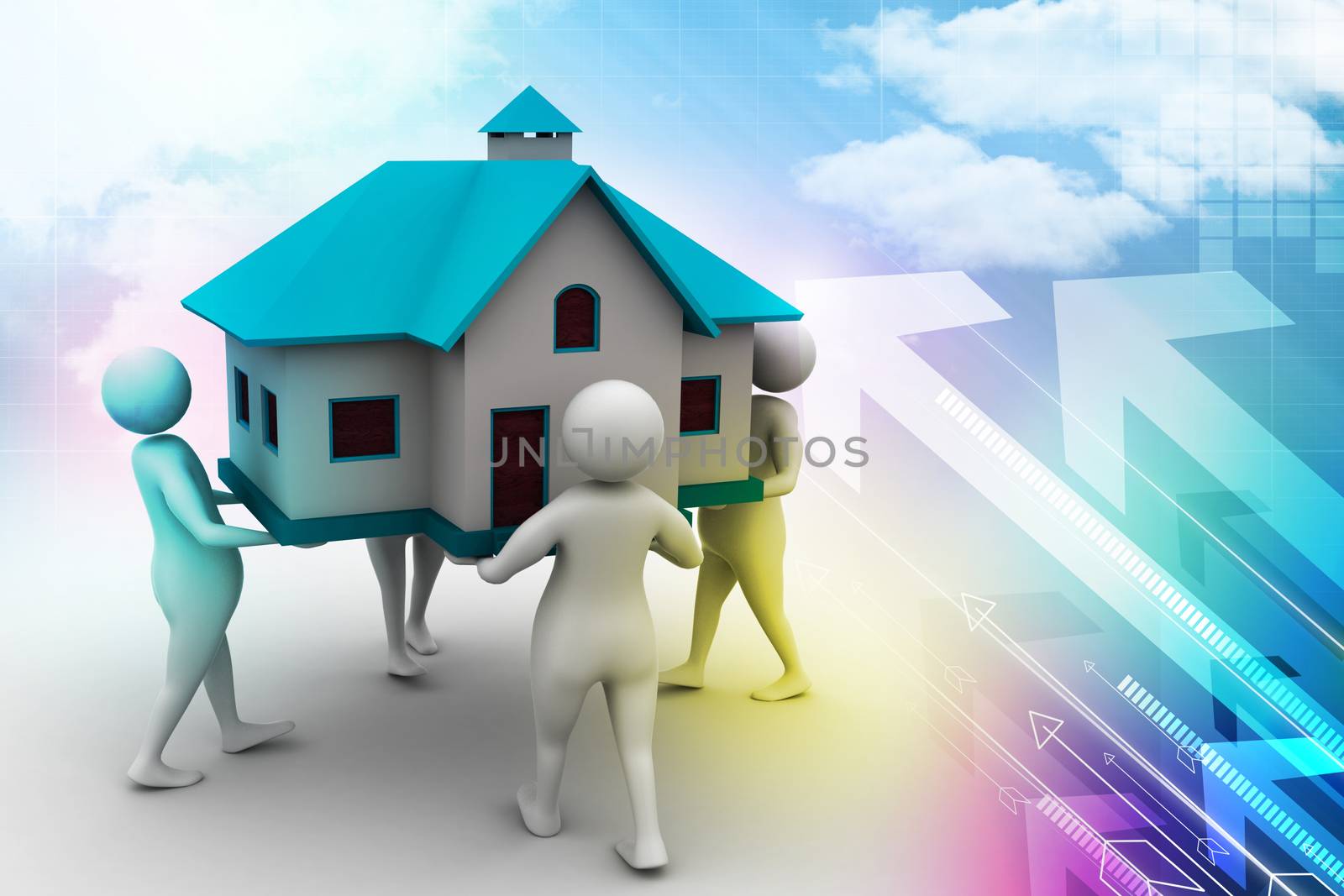 3D people holding a house