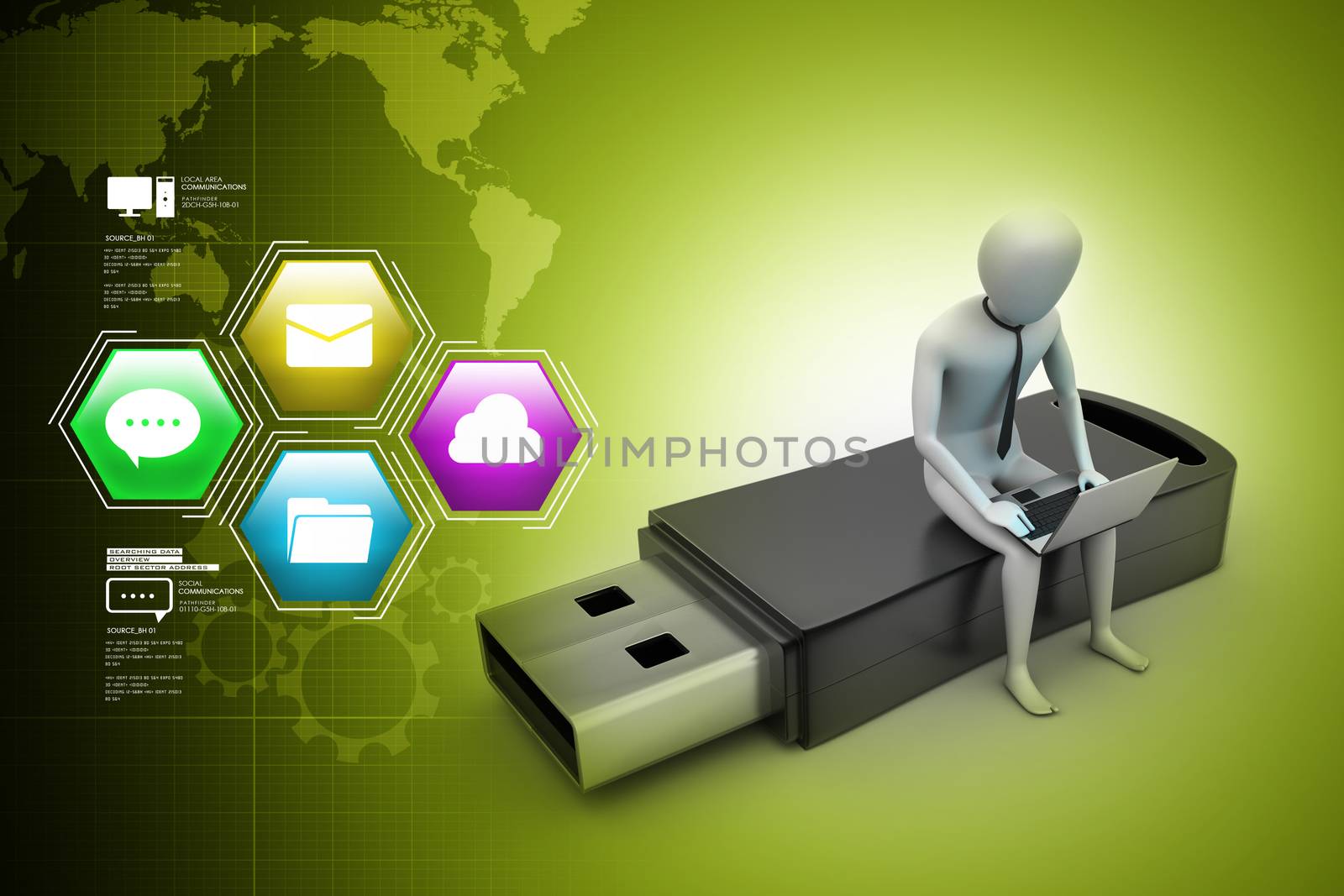 3d man and laptop sitting usb by cuteimage