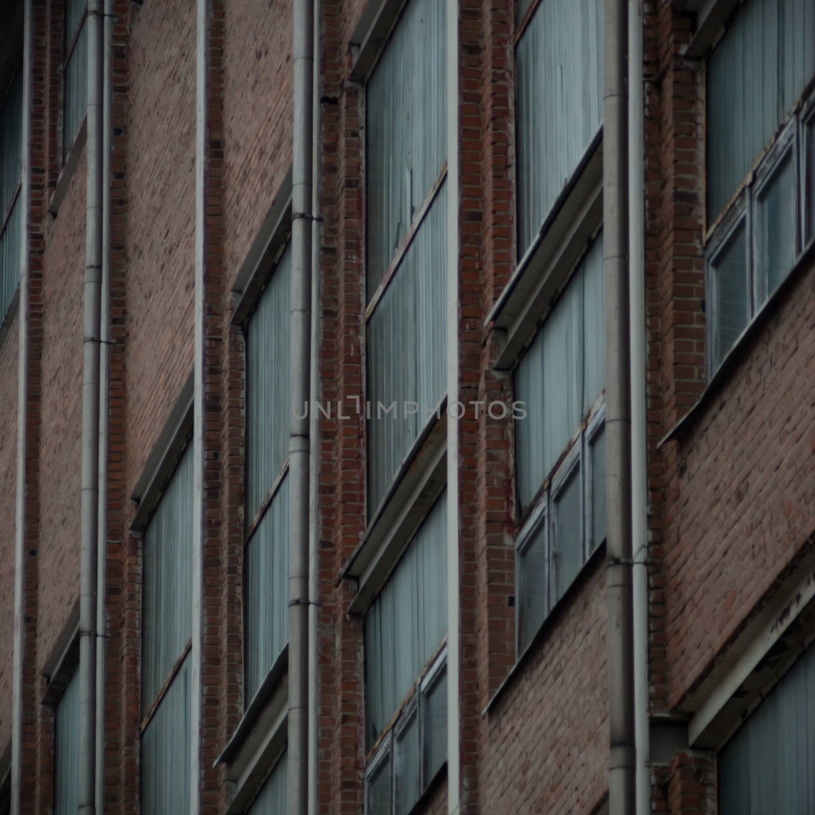 wide angle view of an old wall abandoned factory building