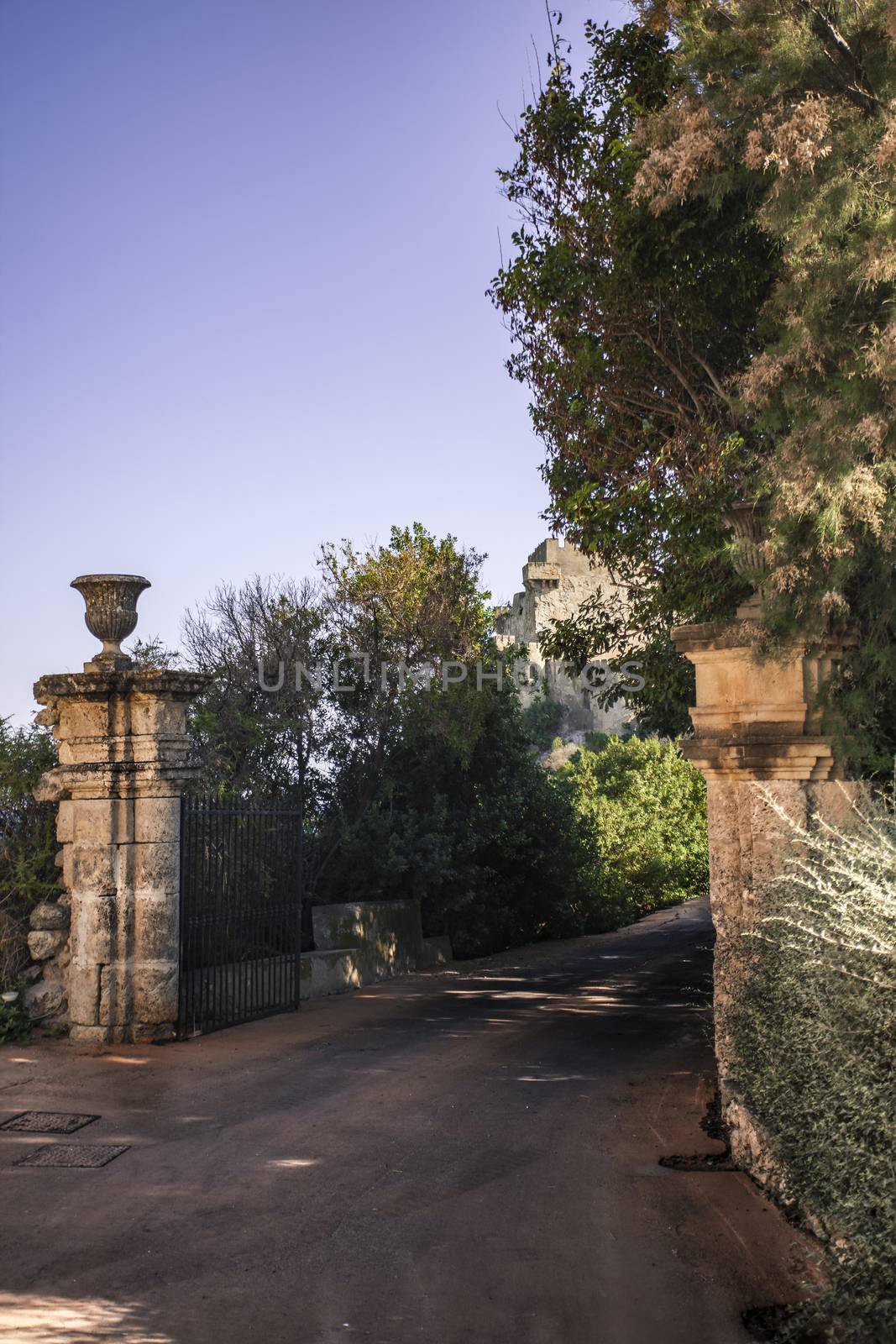 Ancient entrance gate of Falconara castle in Sicily
