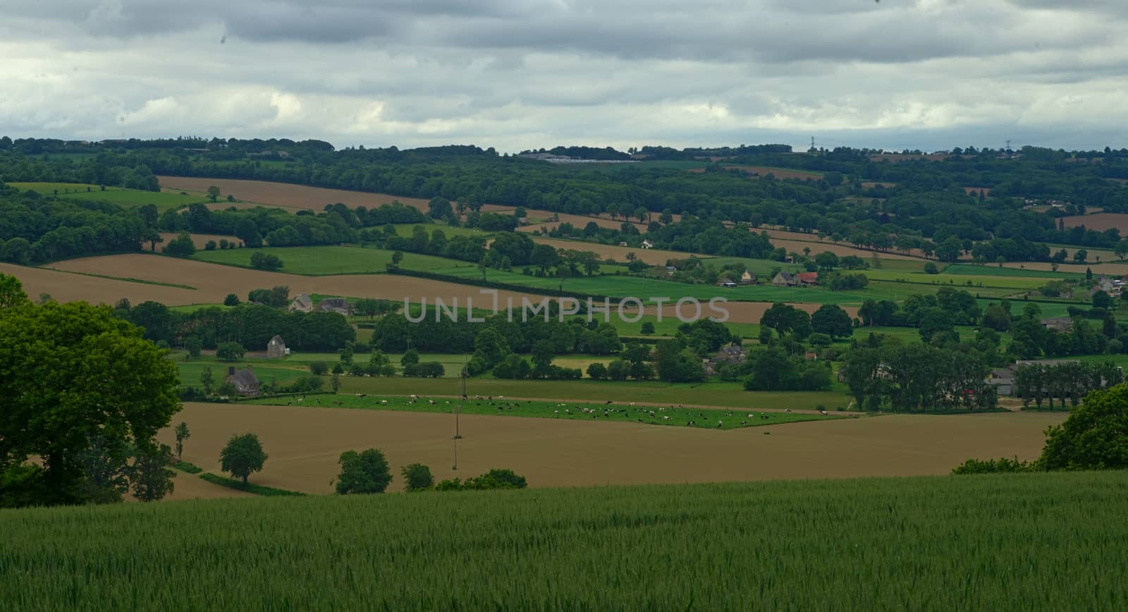 View from the hill on tranquil landscape in rural Normandy by sheriffkule