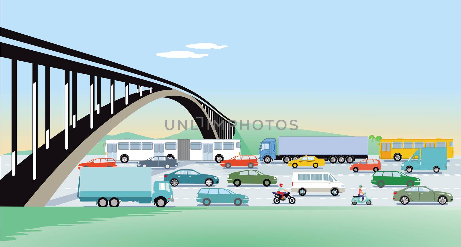 Expressways with bridge and road traffic by scusi