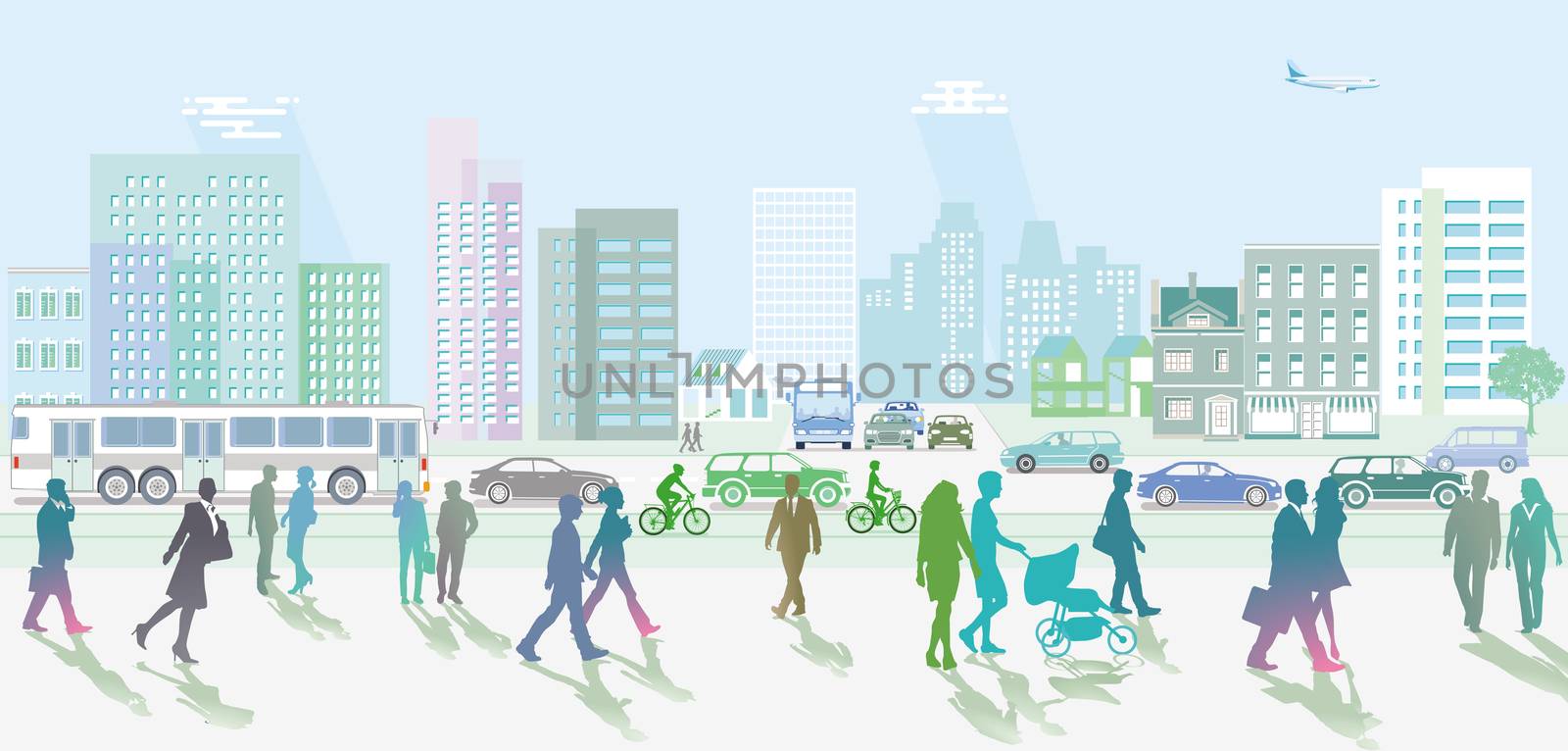 City with People and pedestrians by scusi