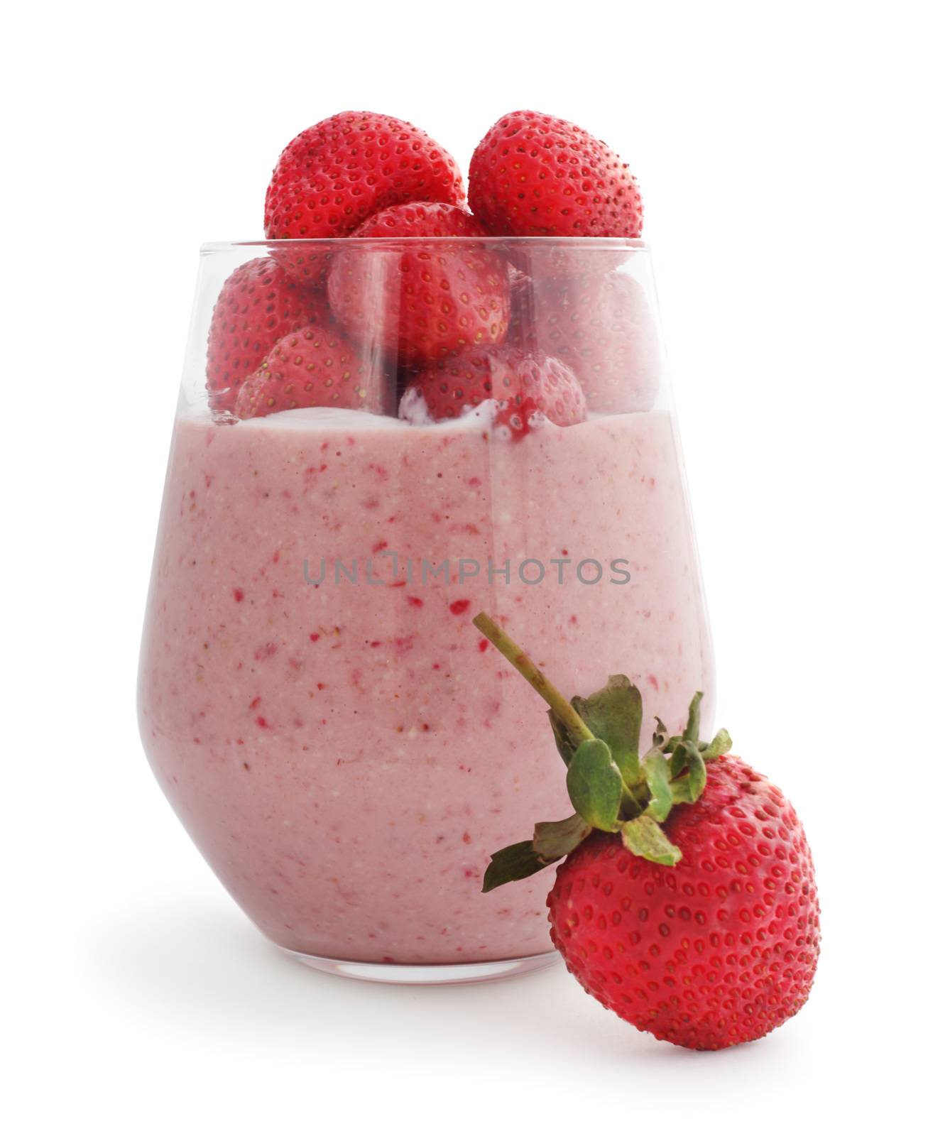 Smoothie and fresh berries strawberry studio isolated on white background