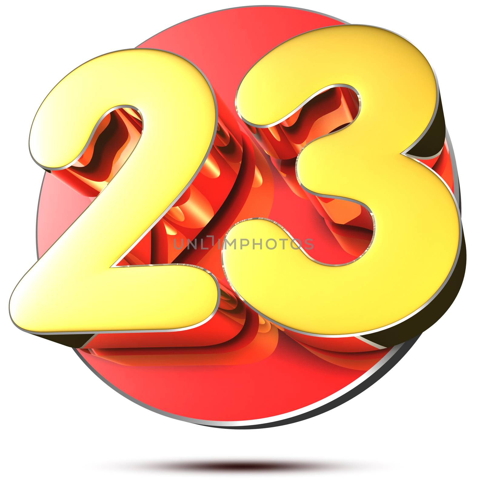 Numbers 23 3d rendering on white background.(with Clipping Path).