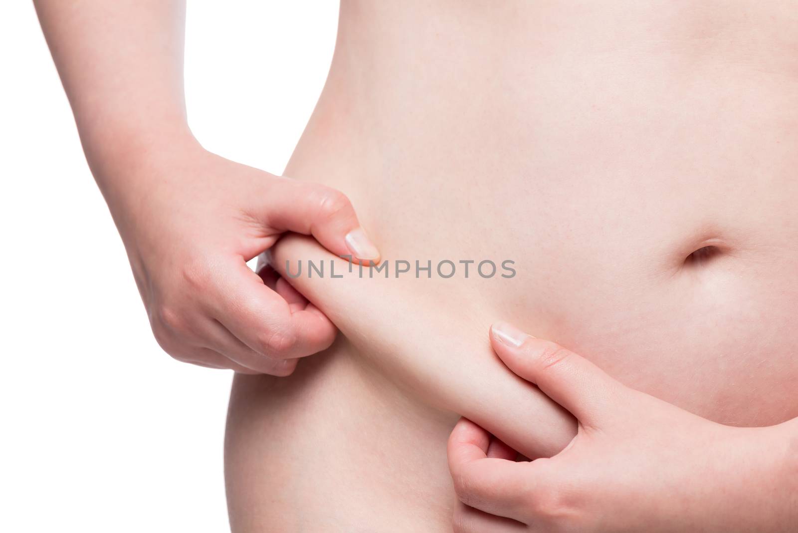 female hands and fat belly obesity concept