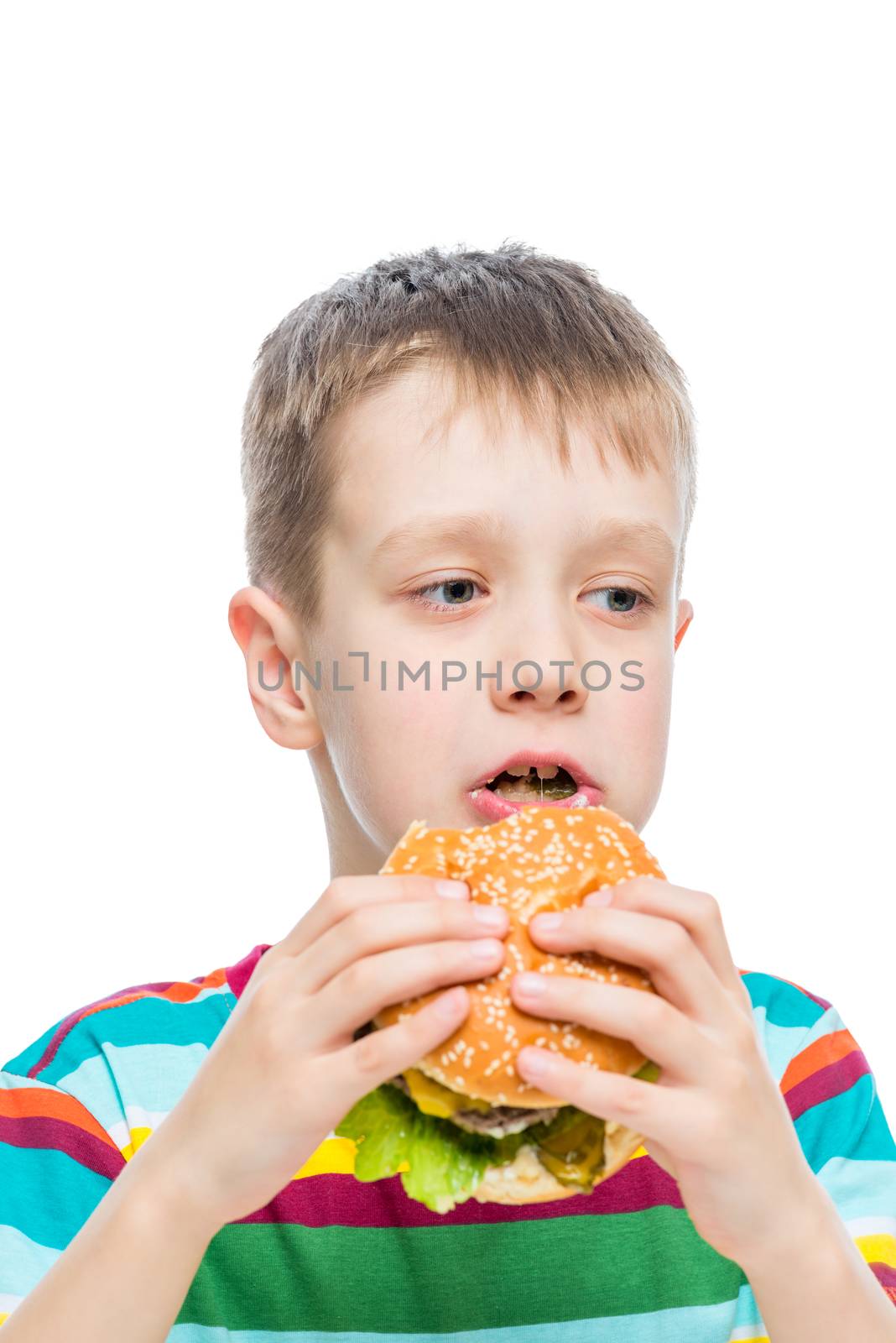 boy 10 years old and harmful but tasty food hamburger by kosmsos111