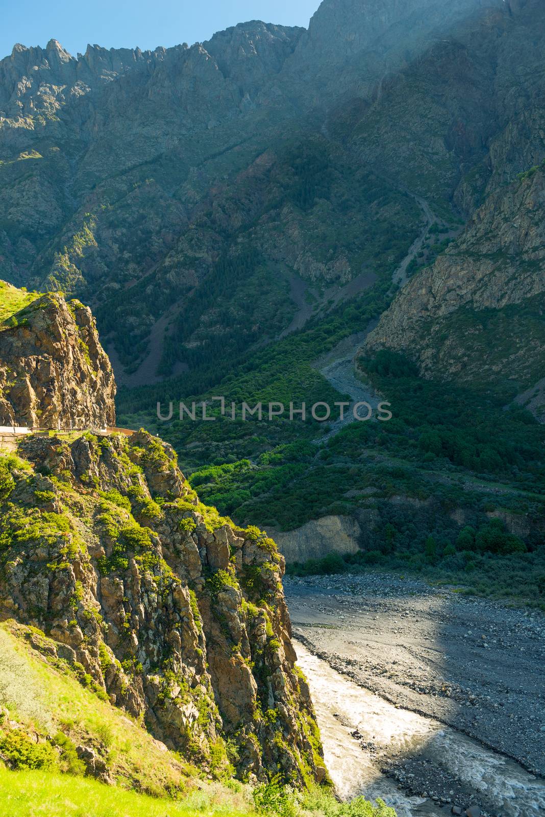 Vertical landscape of the picturesque Caucasus Mountains in Geor by kosmsos111
