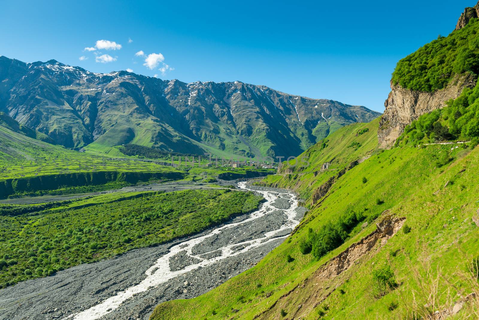 Scenic spring view of the Caucasus Mountains in Georgia