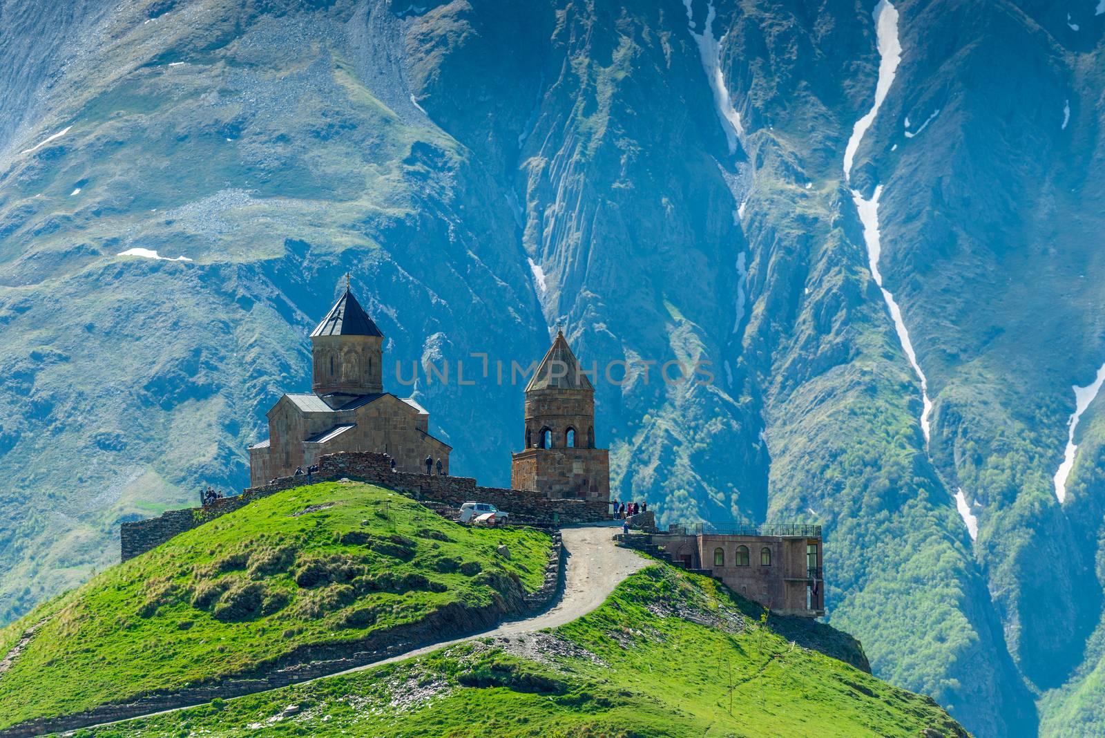 Georgia, Trinity Church on the mountain against the background o by kosmsos111