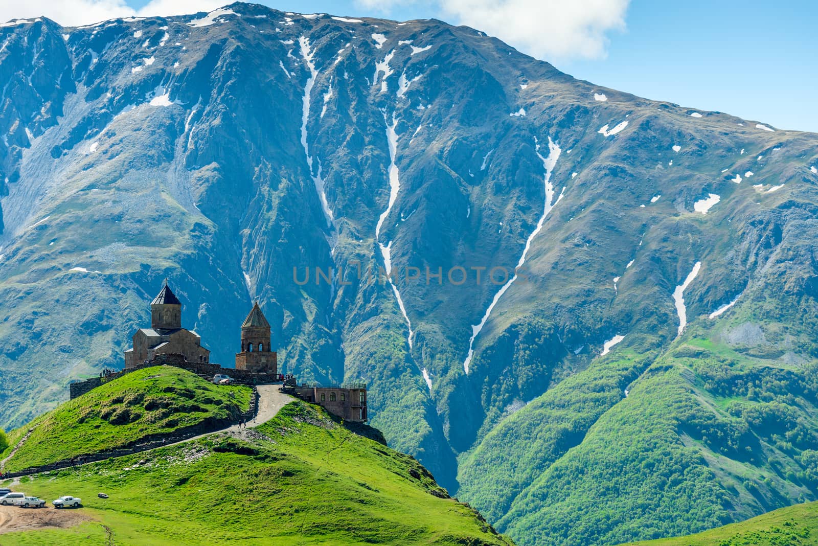 High Caucasus, Georgia view of the Trinity Orthodox Church on th by kosmsos111