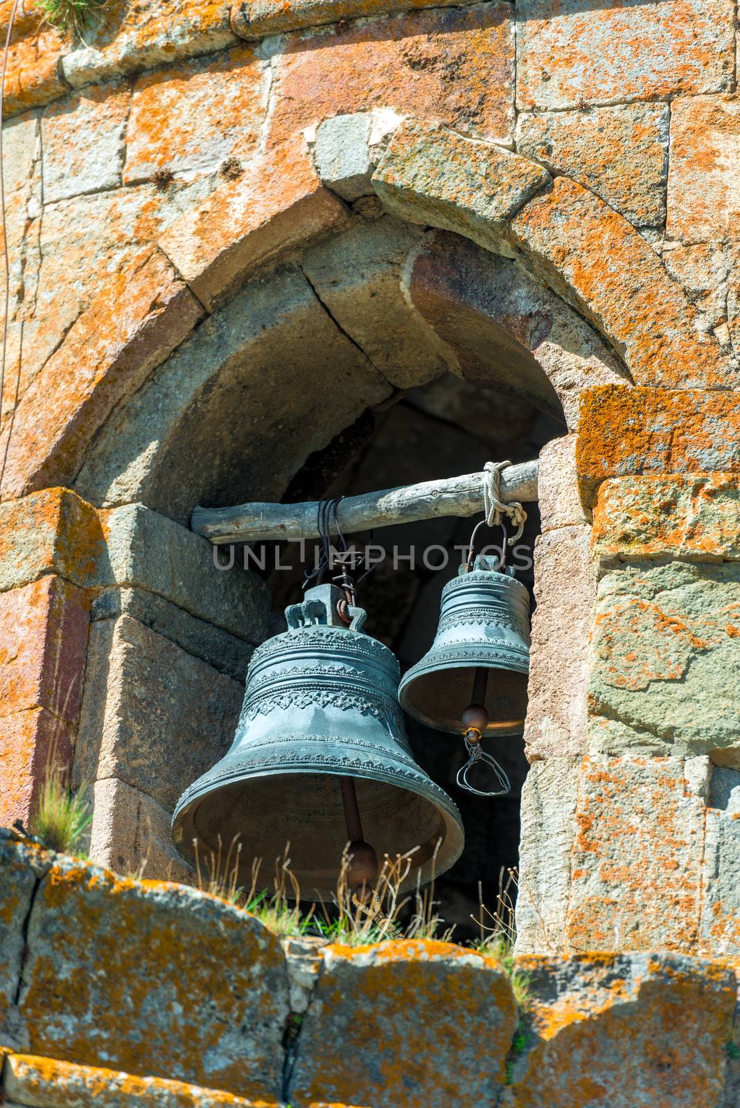 Closeup of a bell in an orthodox temple in the belfry, Georgia