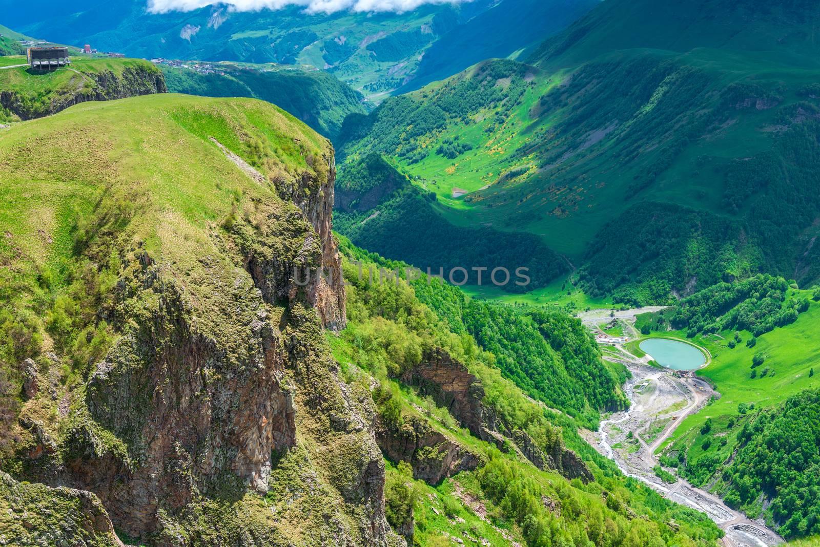 View of the gorge from a high point of view, Caucasus, Georgia by kosmsos111