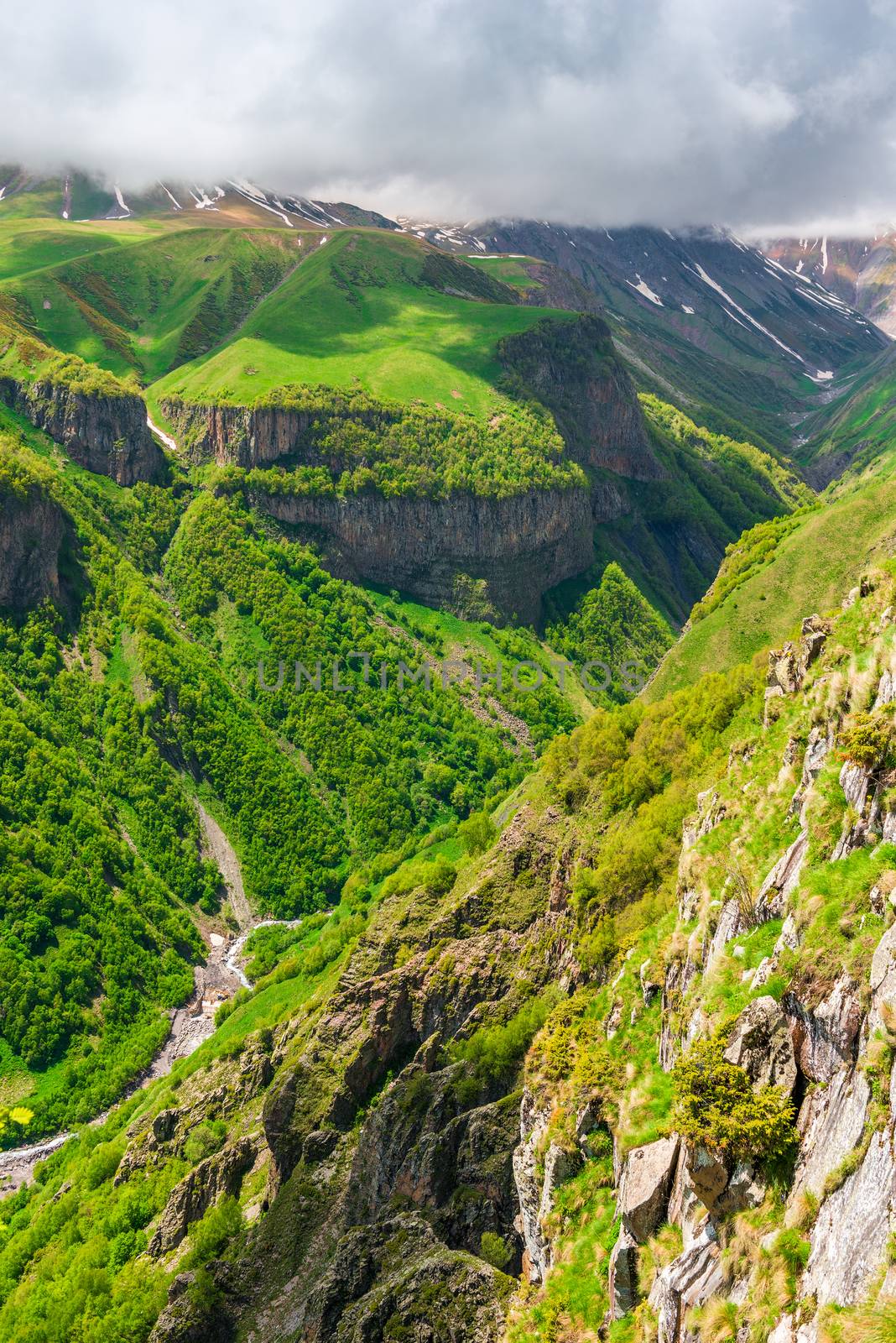 Top view of the picturesque green landscape of the Caucasus Moun by kosmsos111