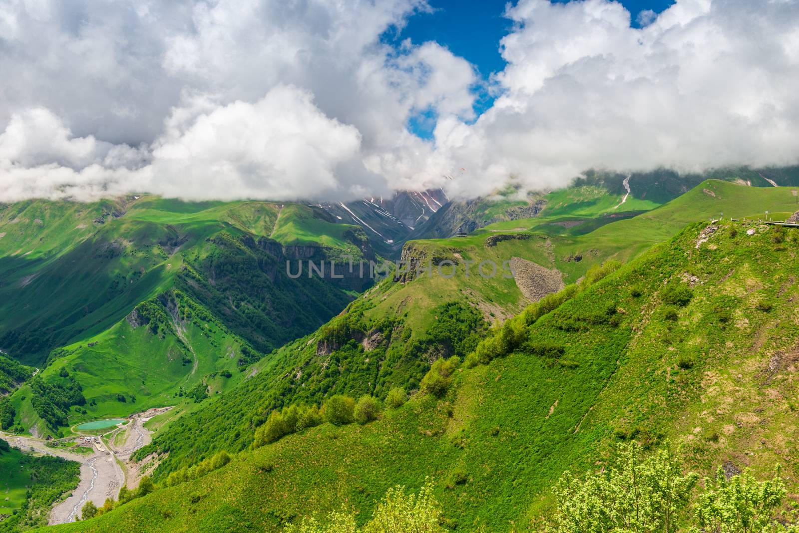 Top view of the beautiful scenic green mountains of Georgia, Cau by kosmsos111