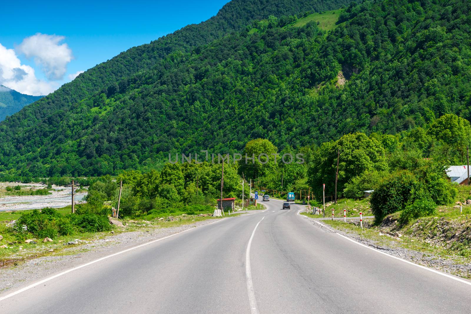 Georgian Military Road in the mountains in Georgia on a sunny da by kosmsos111