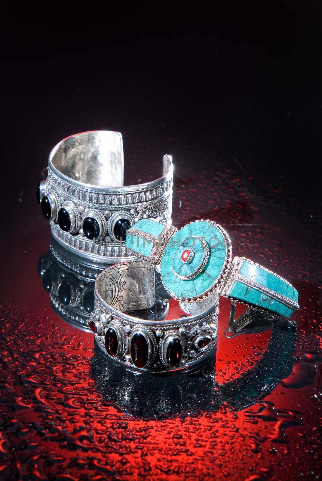 Jewelry on a glass studio background