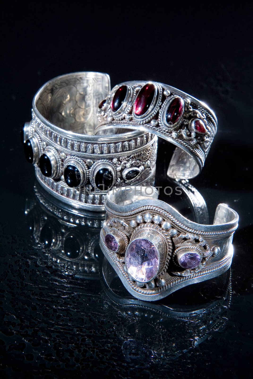 Jewelry on a glass studio background