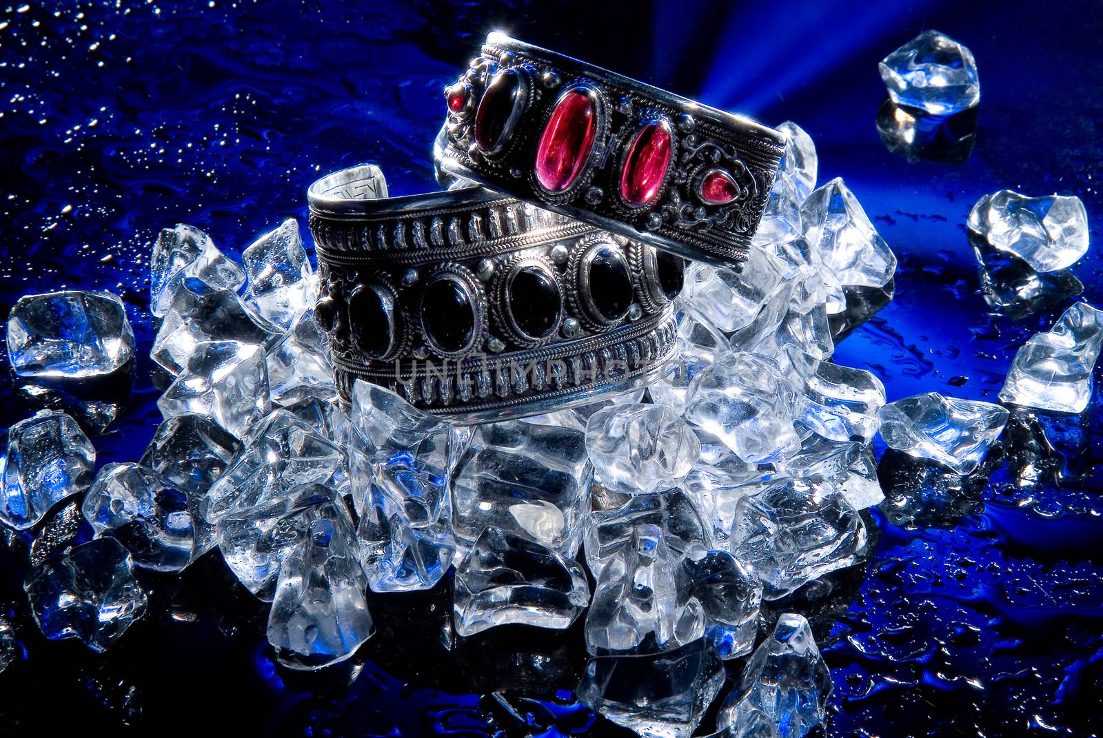 Jewelry on a glass studio background