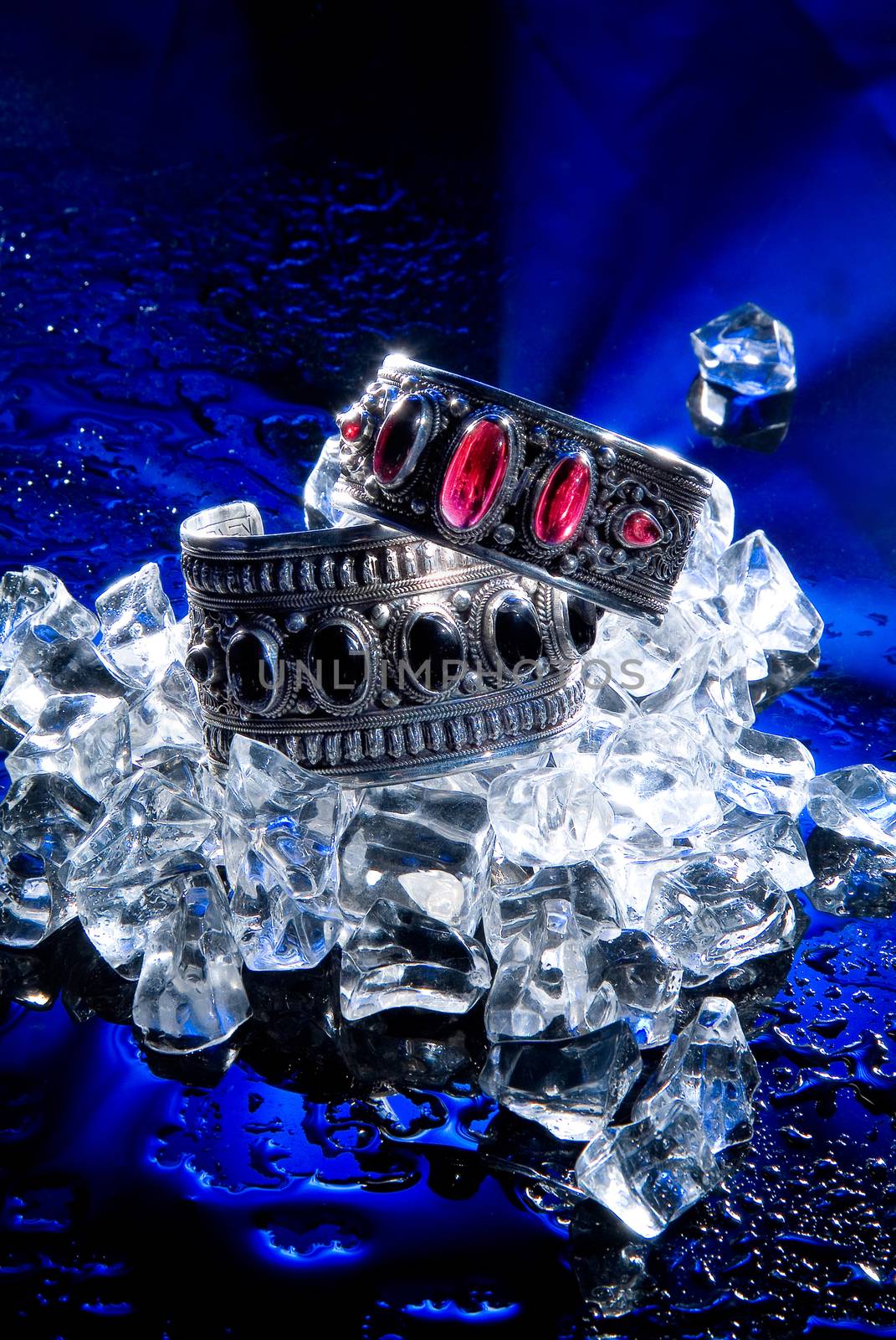 Jewelry on a glass studio background