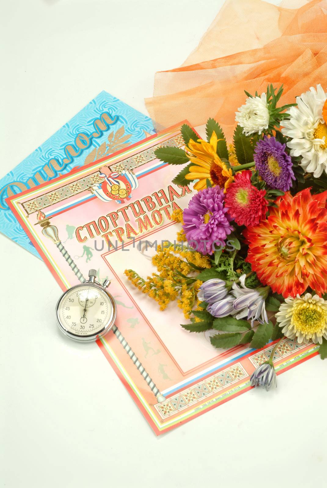 School books and accessories on a studio background