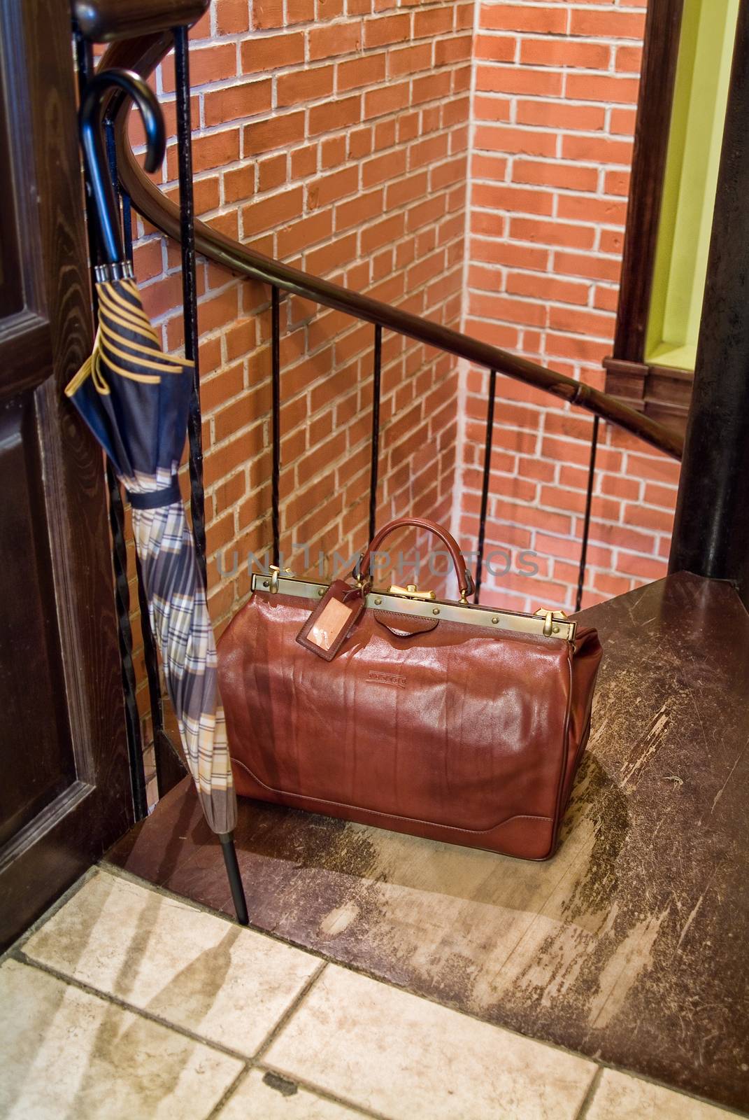Leather brief case in the interior