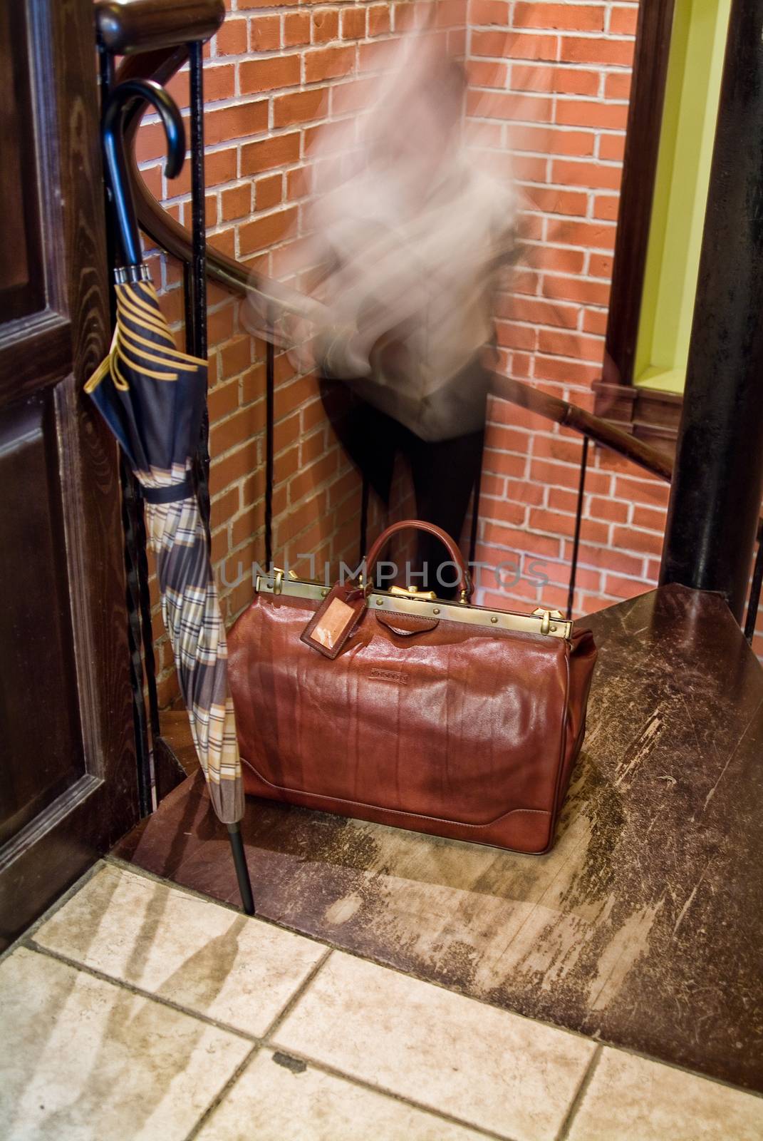 Leather brief case in the interior