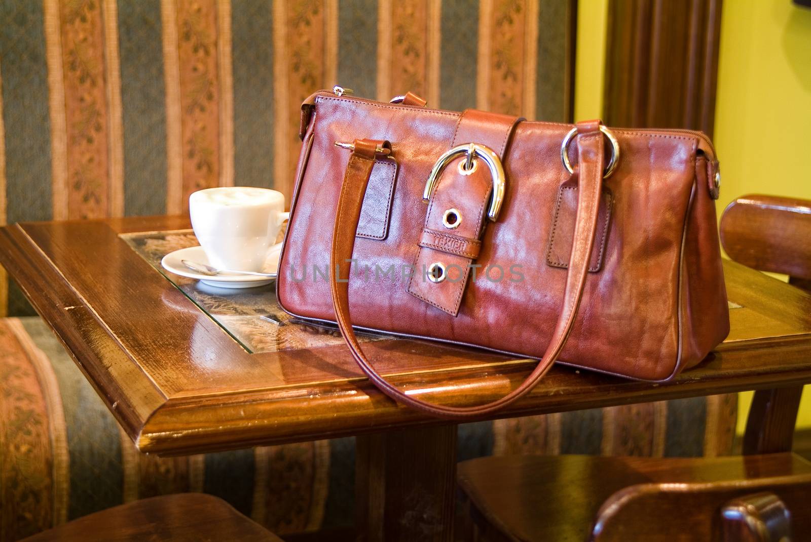 Leather brief case in the interior