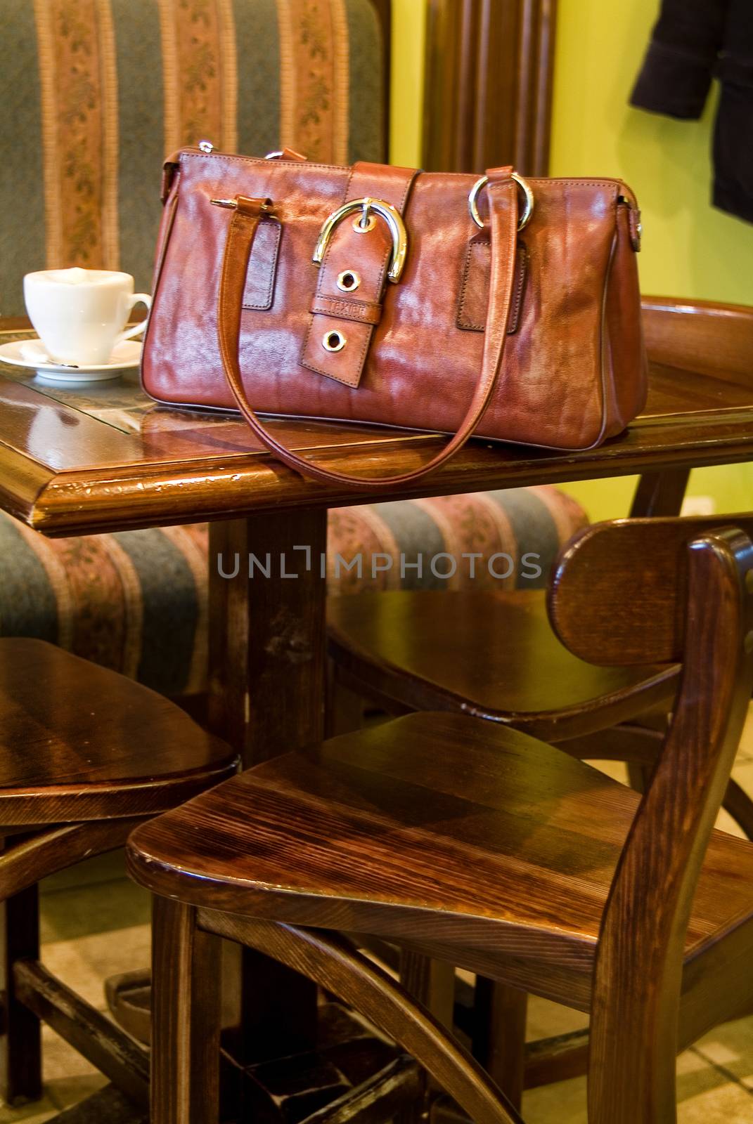 Leather brief case in the interior